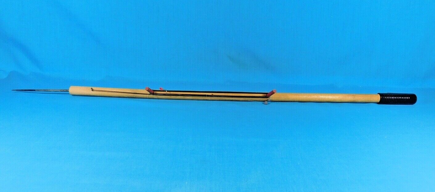 VINTAGE ICE FISHING POLE WOODEN RUBBER HANDLE SPIKE END WONDERFUL CONDITION