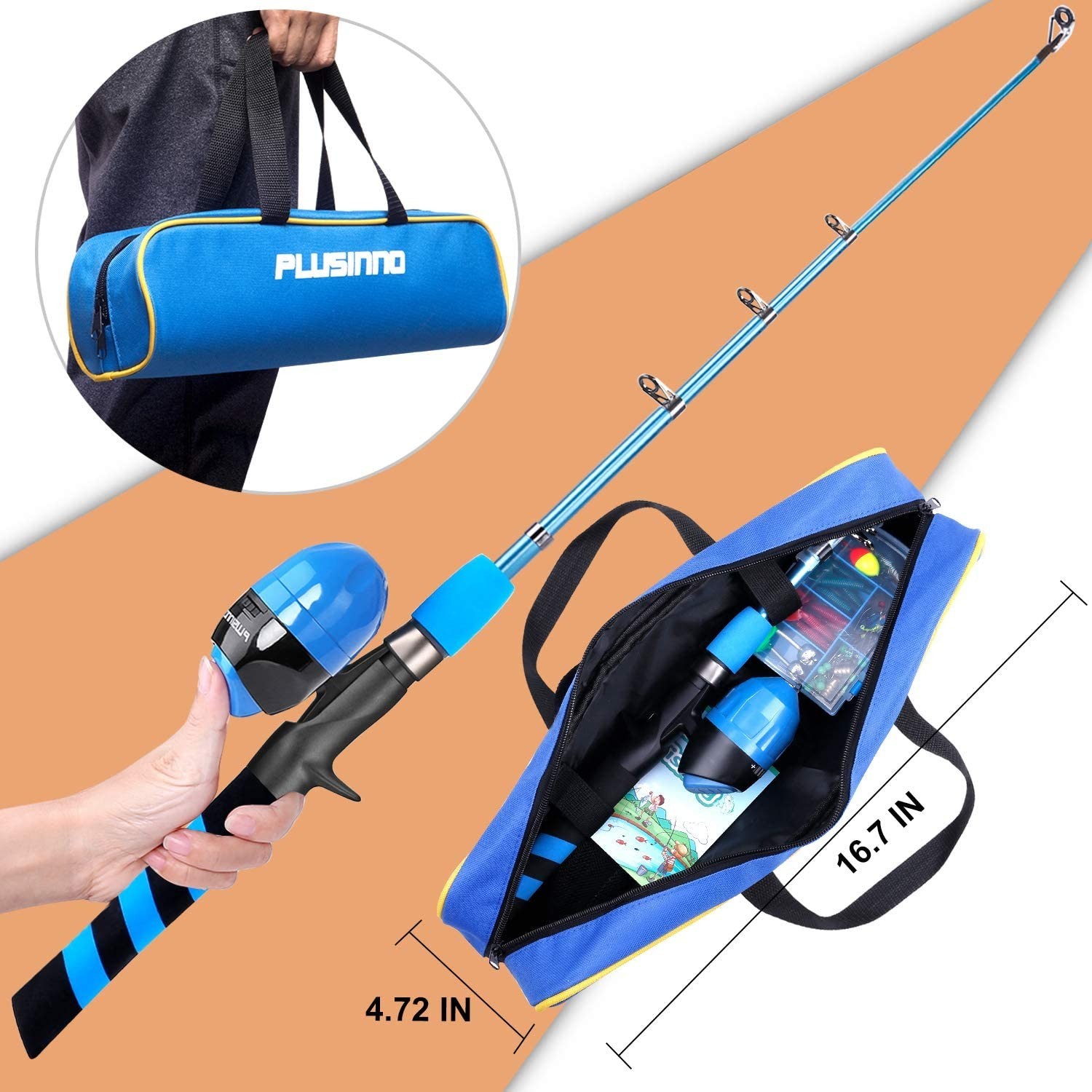 PLUSINNO Kids Fishing Pole, Portable Telescopic Fishing Rod and Reel Combo Ki…