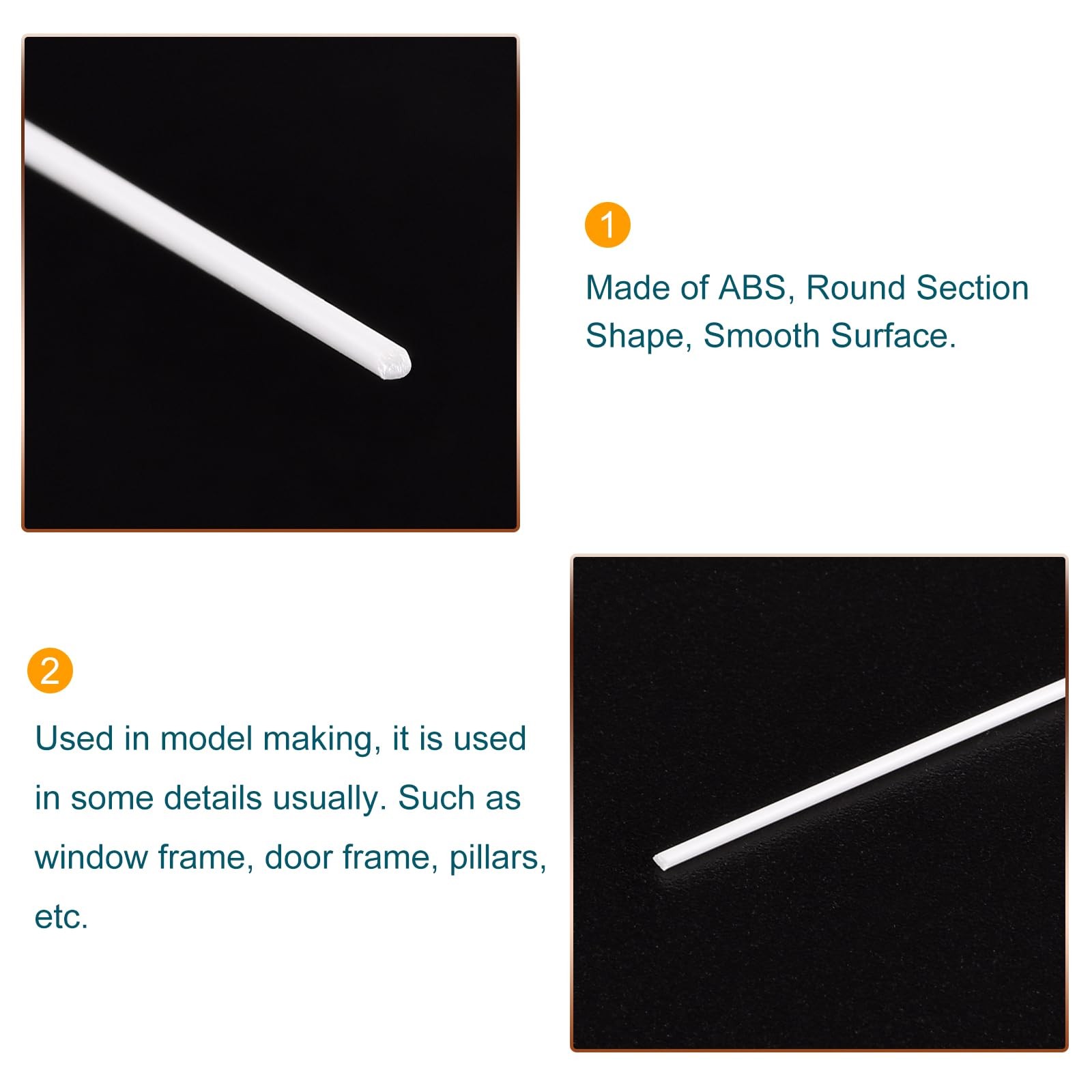 10 Pack White Solid Round ABS Plastic Bar Rod 0.5×250 mm DIY Model Sand