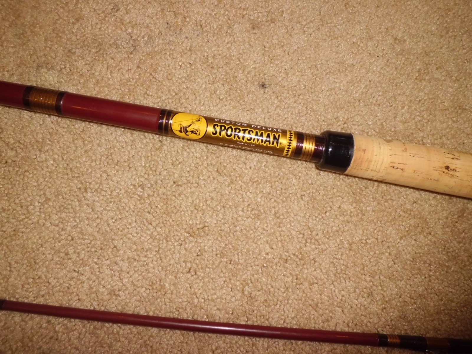 Vintage SPORTSMAN “Custom Deluxe” 106 Medium Action Spinning 9′ Rod- USA- MINT