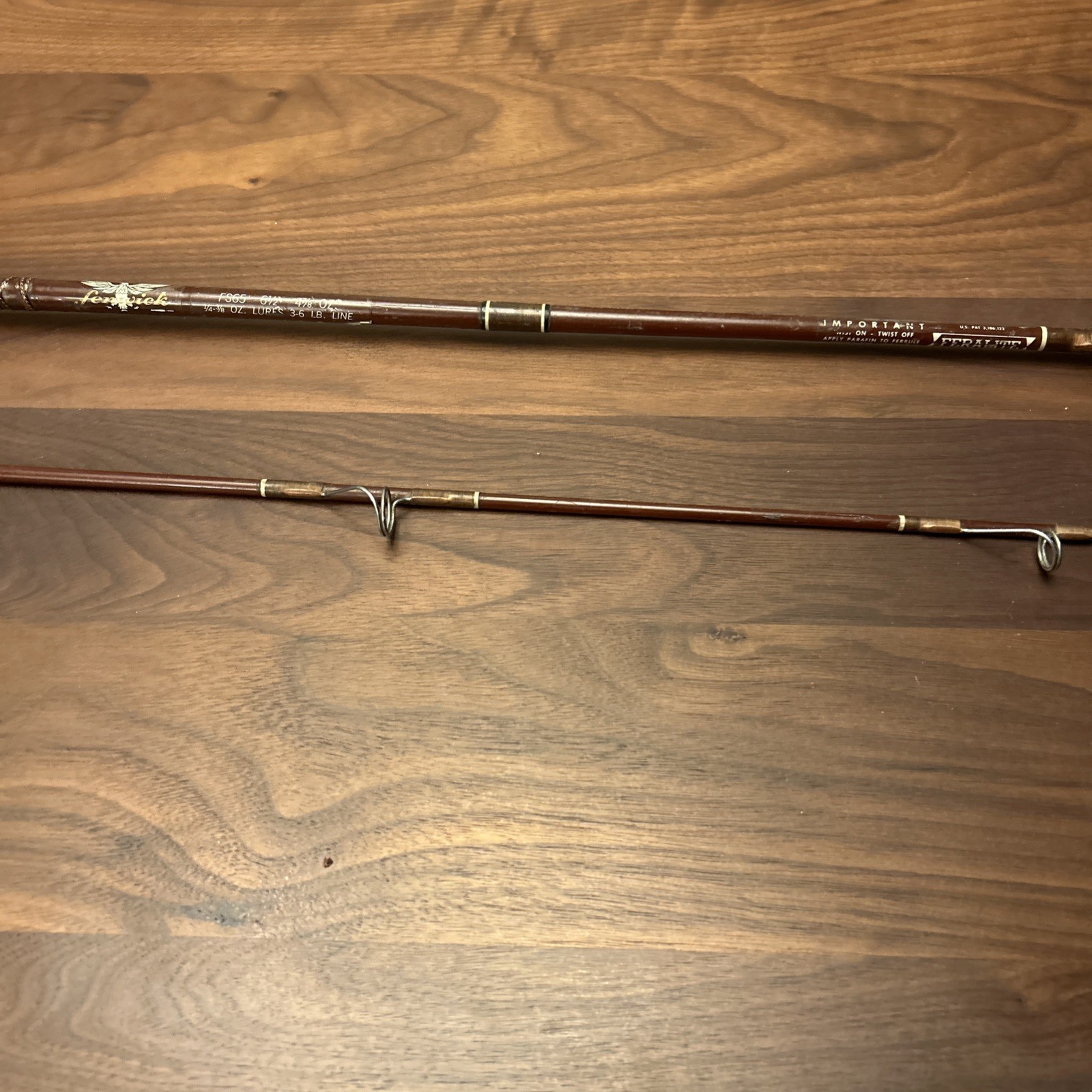 Vintage FENWICK Feralite FS65 Spinning 6’6″ Rod- USA- 3-6 lb test L7 Broken Tip