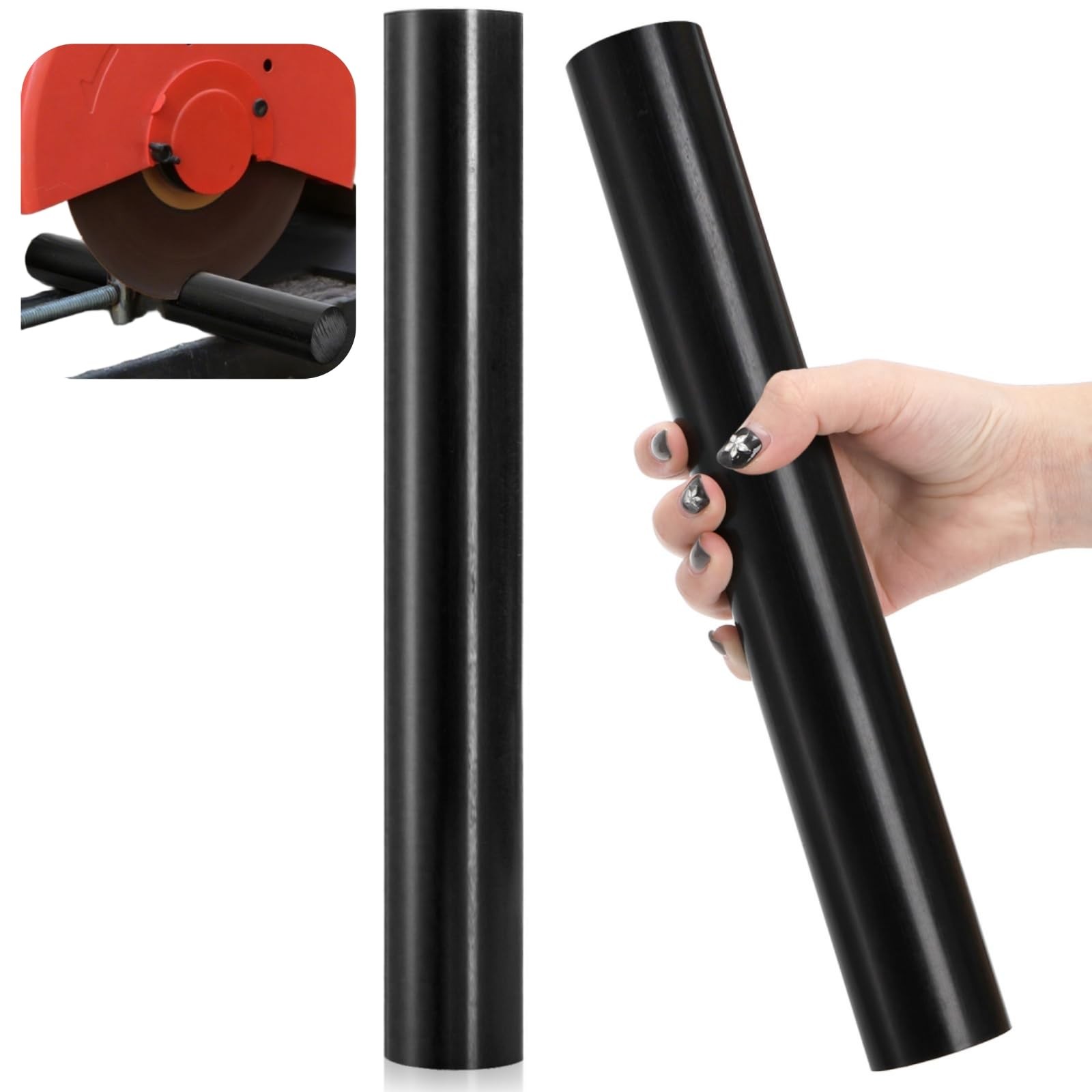 2 Pack Round Acetal Copolymer Rods 1.6×11.9 Inch Heavy Duty Black POM Plastic
