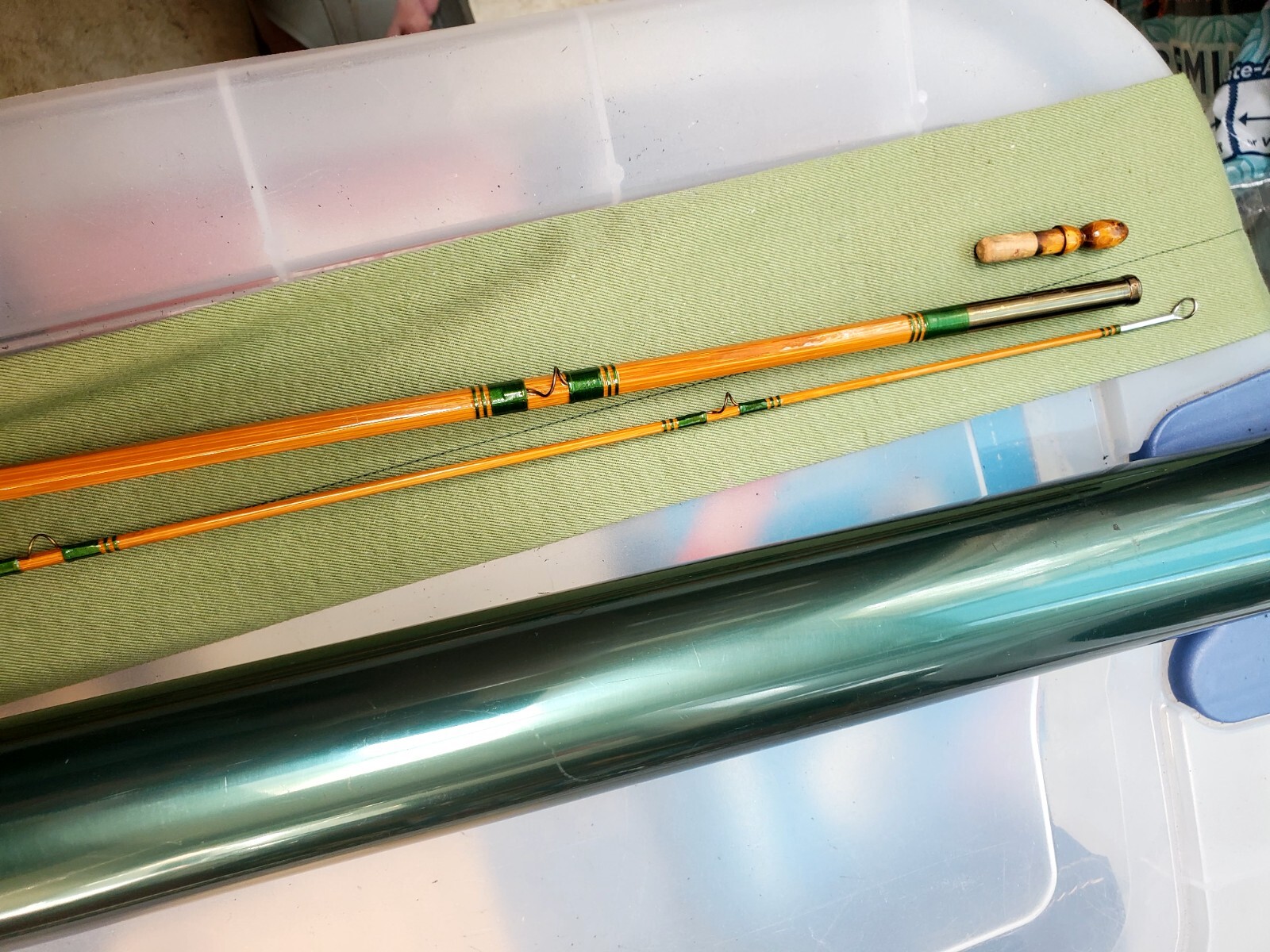 New Pezon Et Michel Bamboo Rod FRANCE 8’6″ 2pc w/2Fighting Buttons-tube-Sock