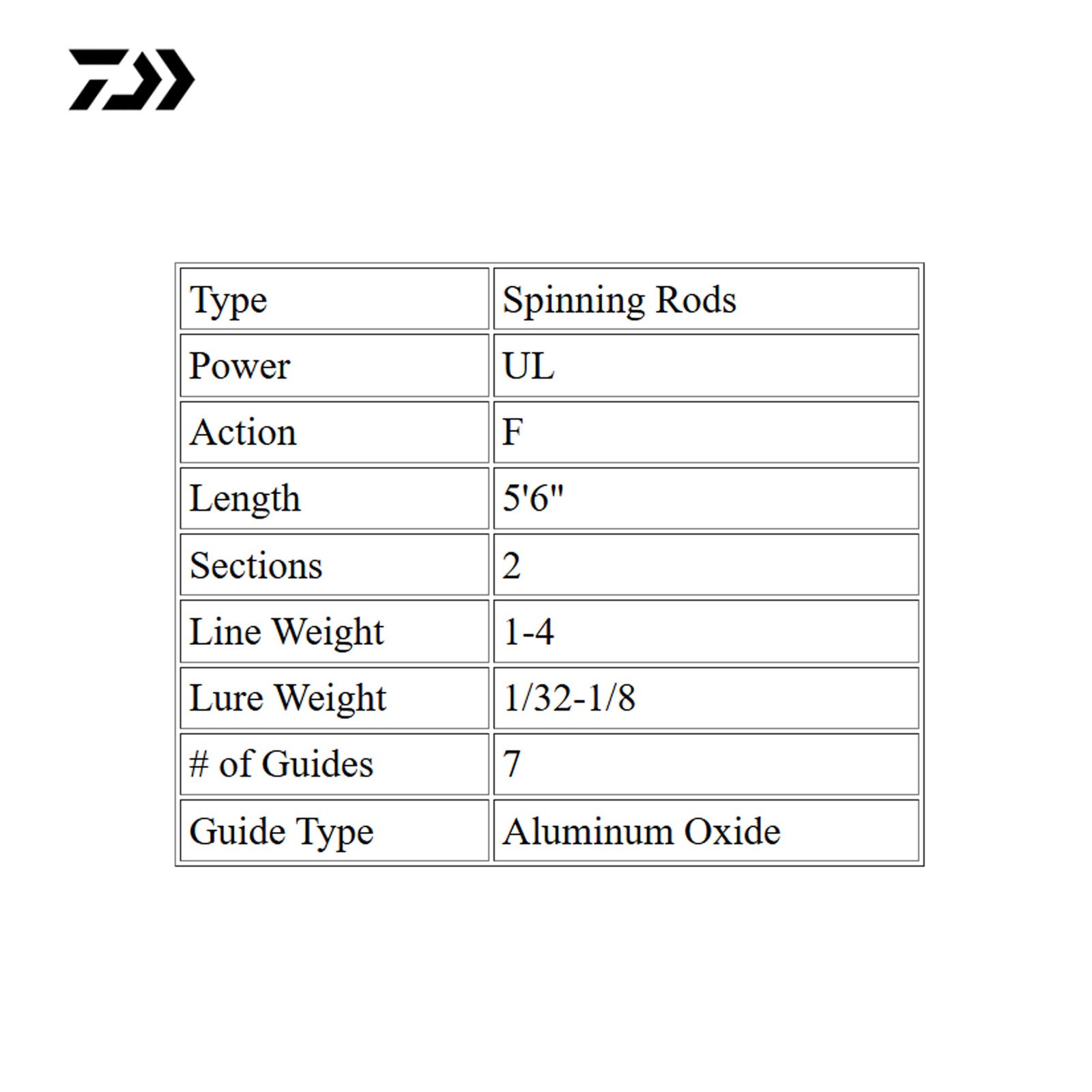 DAIWA Aird-X 5ft 6in UL 2pc Spinning Rod (AIRX562ULFS)