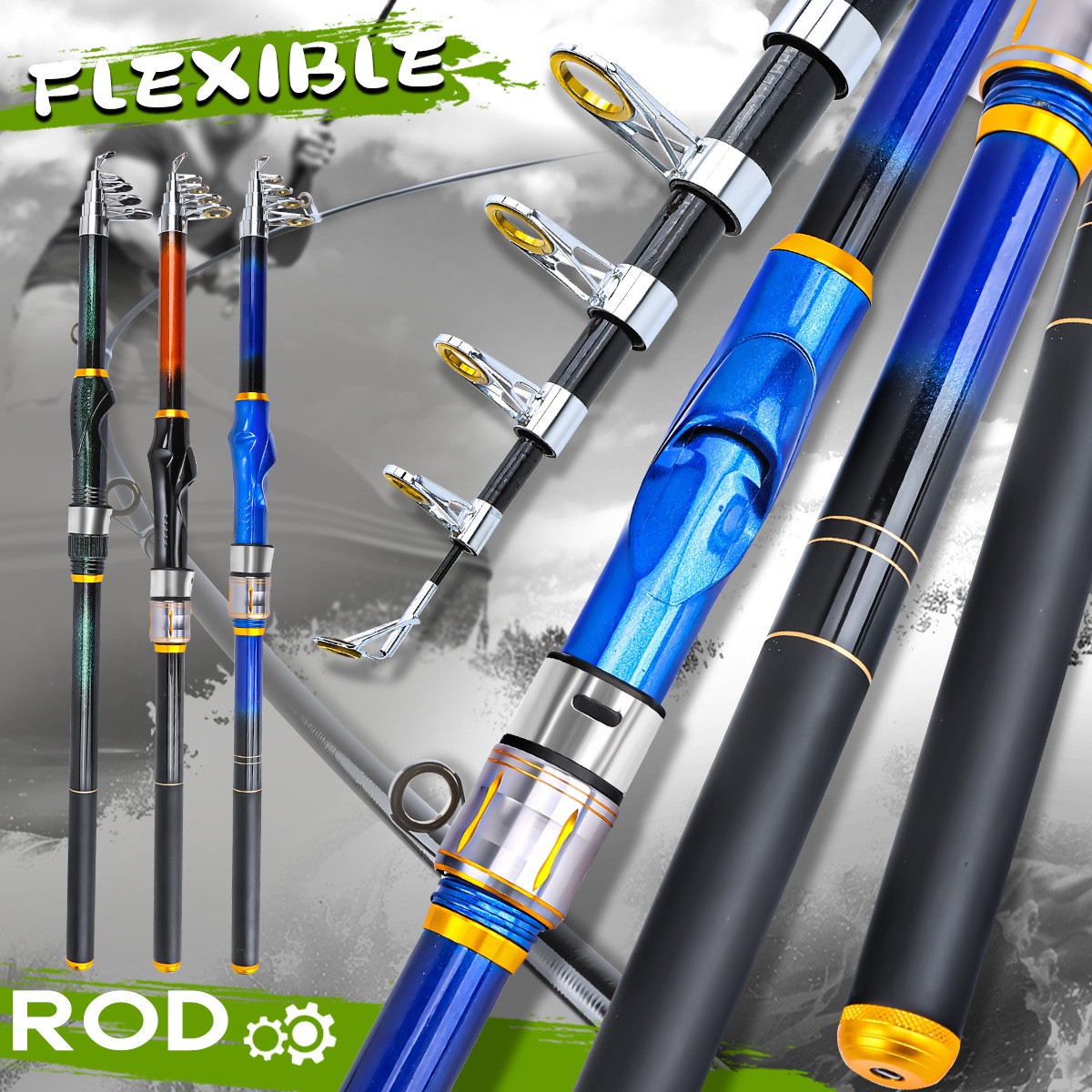 2.7m Portable Fiberglass Fishing Rod New Telescopic Fishing Rod Spinning Rod