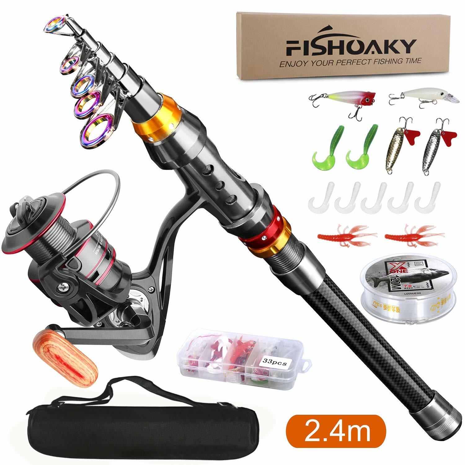 Caña de Pescar Telescópica de Fibra de Carbono y Carrete Combo Kit de Pesca