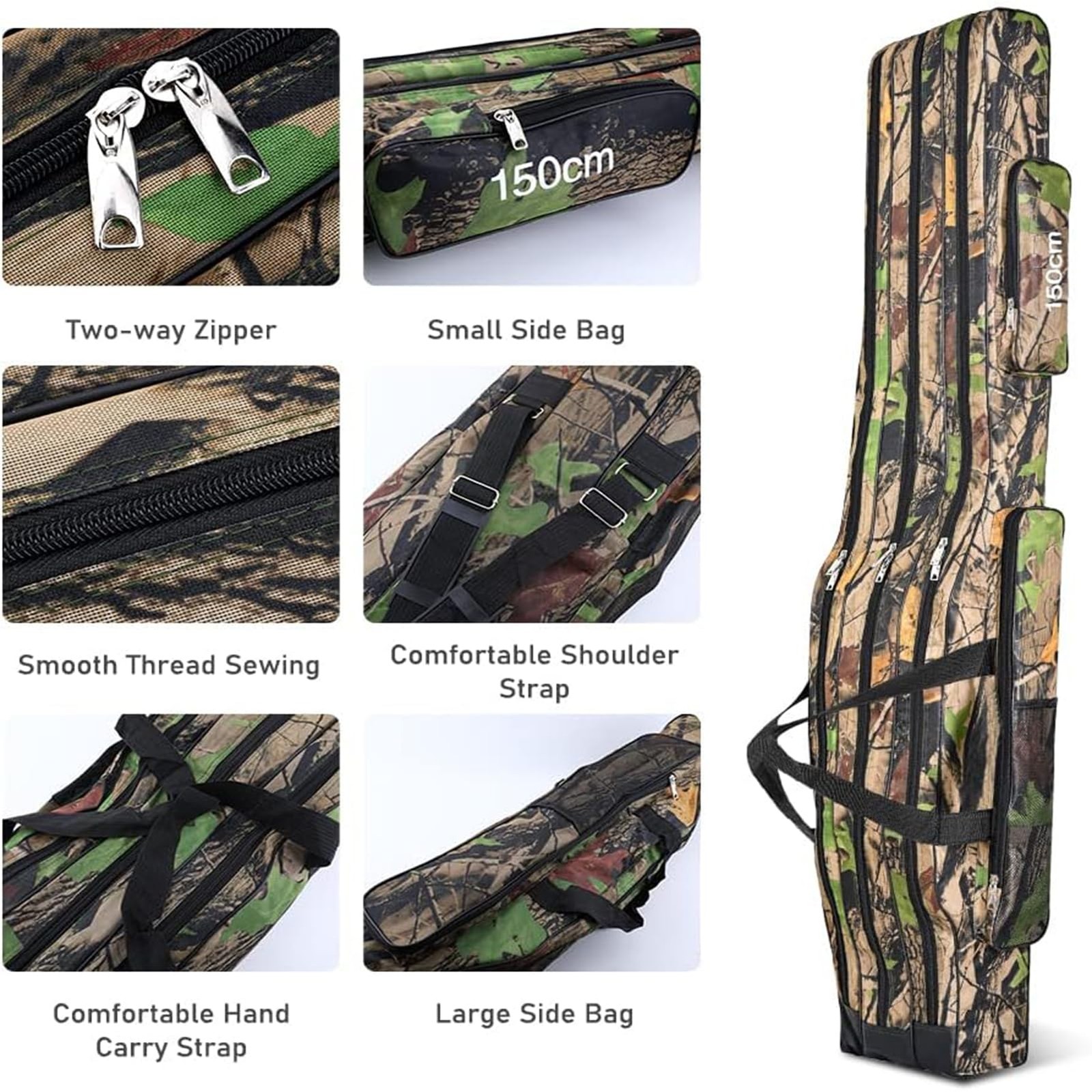 Srempeom 3-Layer Fishing Rod Bag, Oxford Folding Carry Case, Reel Tackle Storage