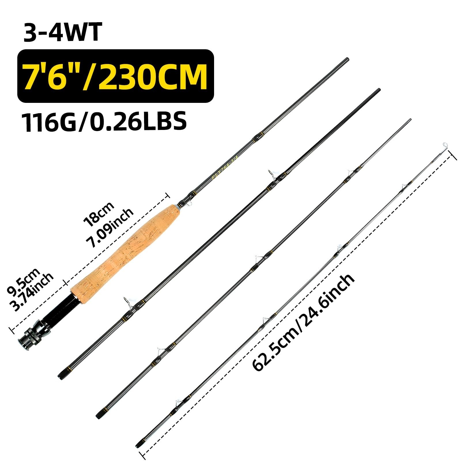 Portable Carbon Fiber Fly Fishing Rod 4 Pieces, Lightweight Fast Action 6’8″ 2-3