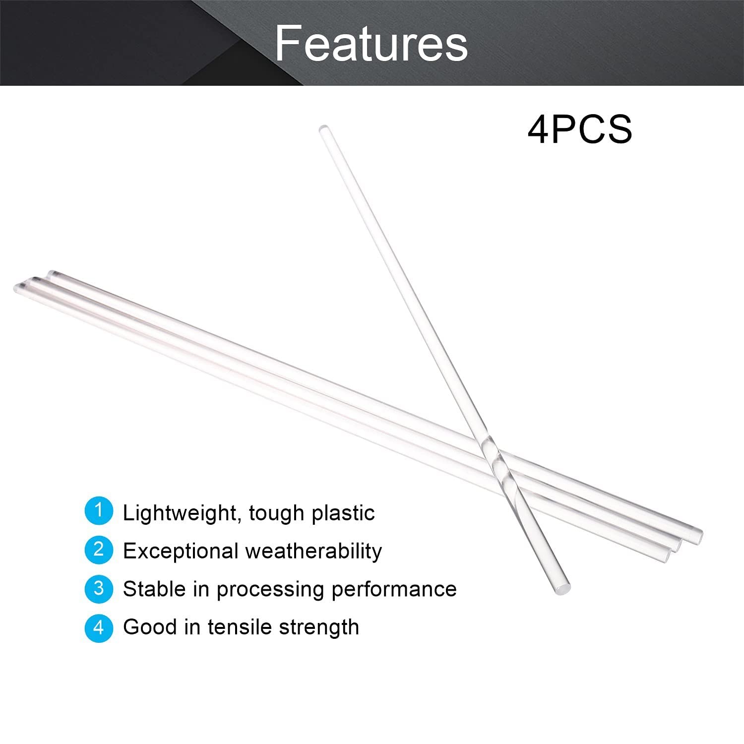 4 Pcs 5mm x 250mm Clear Acrylic Round Rod Standard Plexiglas PMMA Bar