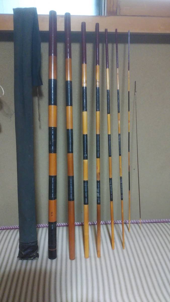Vintage Japanese Jointed Fishing Rod 8-Piece Pre-Showa Era ~4.5m Antique Pole JP