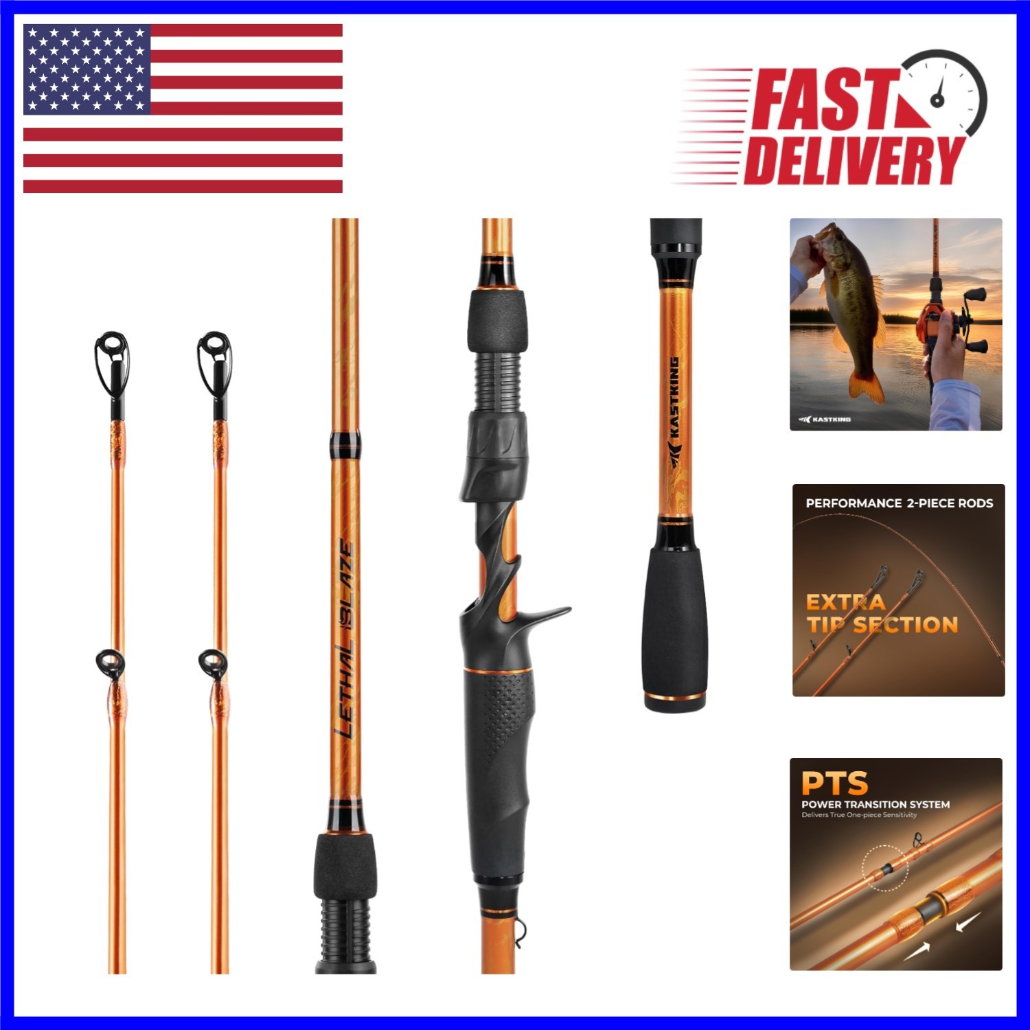 Lethal Blaze 2-Piece Fishing Rod – Strong Carbon Fiber for Bass & Trout Fishing