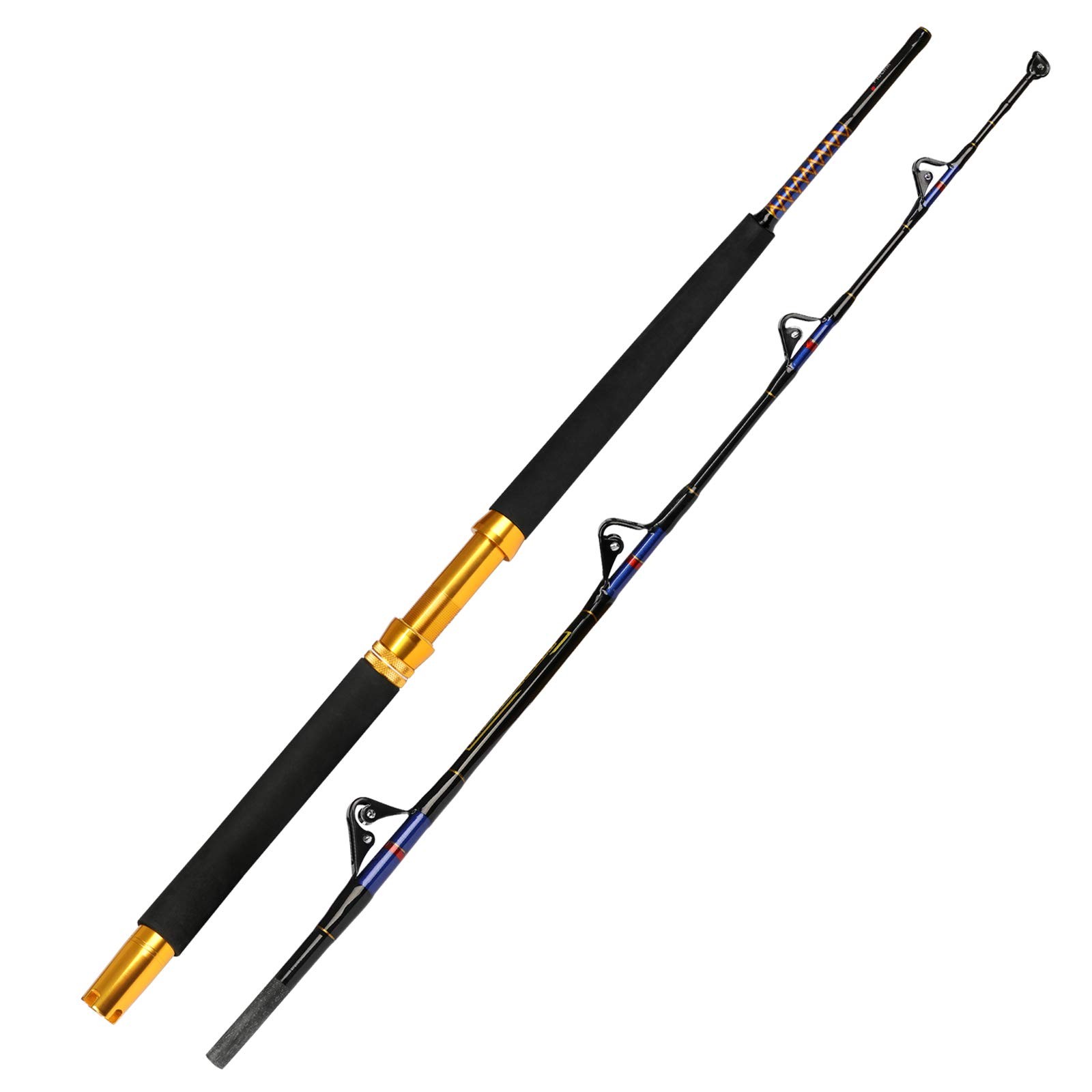Fiblink Saltwater Offshore Trolling Rod 2 Piece 5’6″ 30-50lb, Black,Golden