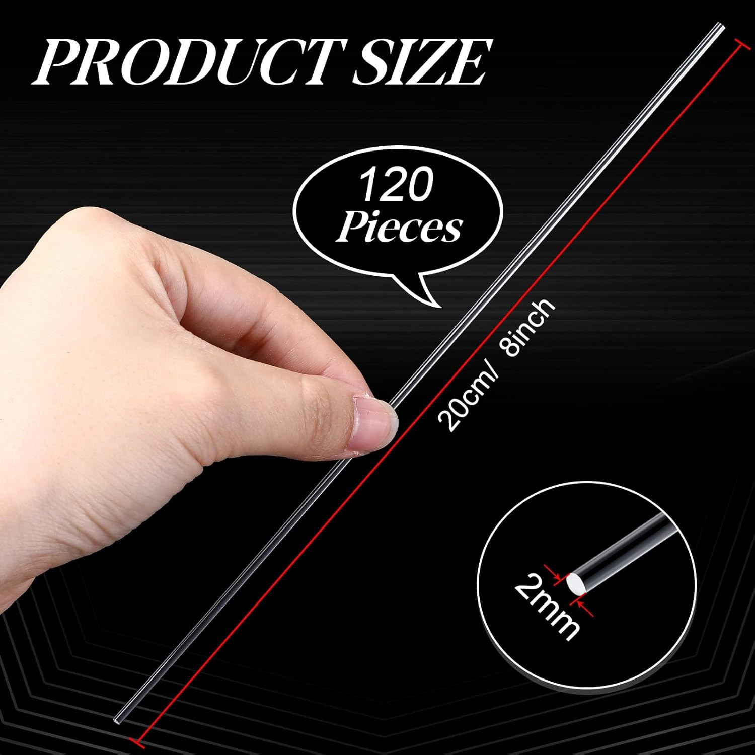 Vicenpal 120 Pcs 8 Inch Clear Acrylic Rods 2 Mm Plant Stakes Acrylic Dowel Rods