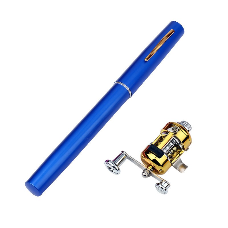 Mini Portable Pocket Fish Pen Shape Aluminum Alloy Fishing Rod Pole Reel NEW
