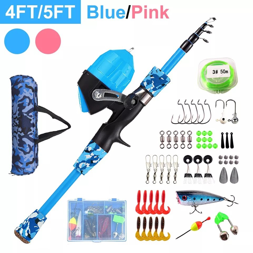 Kids Fishing Pole Set Fishing Starter Kit Telescopic Fishing Rod and Reel Combo