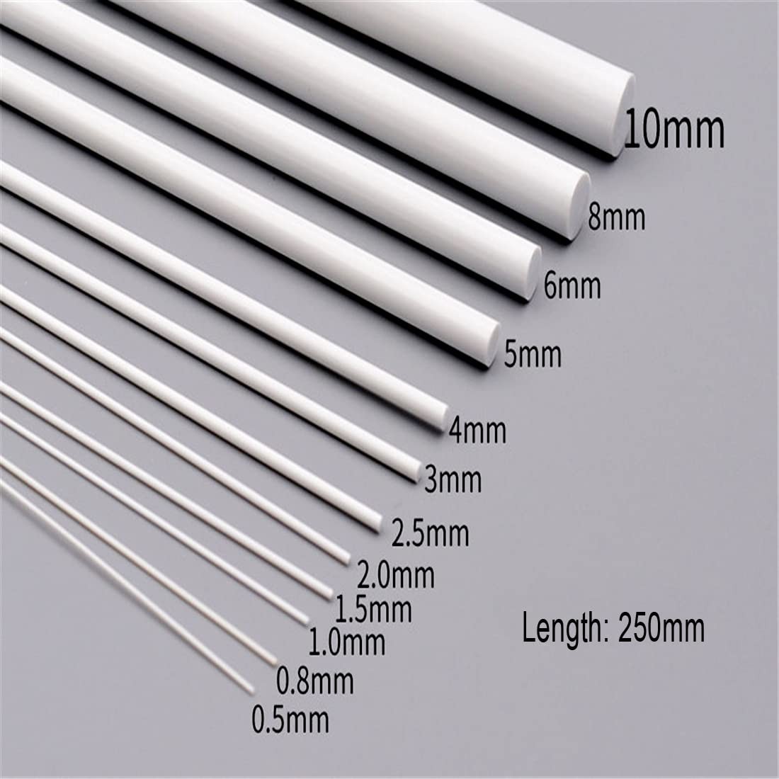 ABS Styrene Plastic Round Bar Rods For DIY Toys 1mm Diameter, 250mm Length White