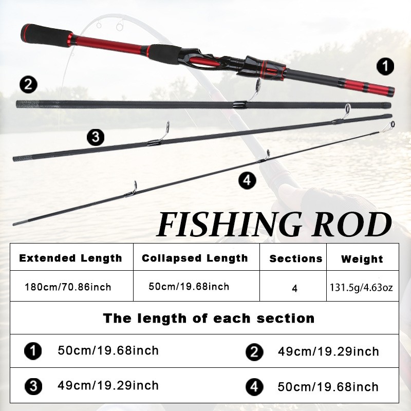 4 Pieces Travel Spinning Rod Fiberglass Spinning Fishing Rod Portable Rod 1.8M