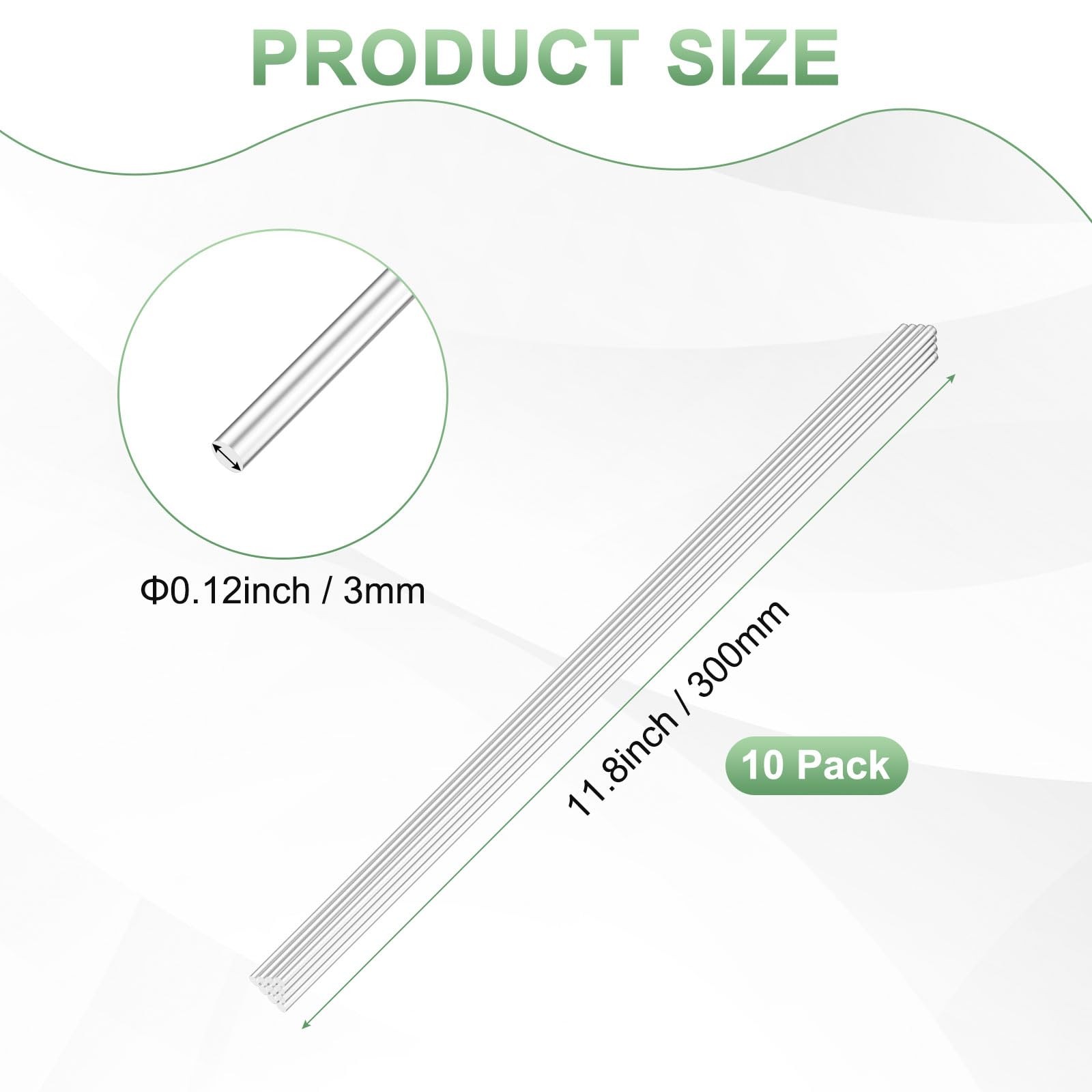10 PCS Acrylic Round Rods 11.8×0.12 Inch 300x3mm Clear Dowel Stick Plastic