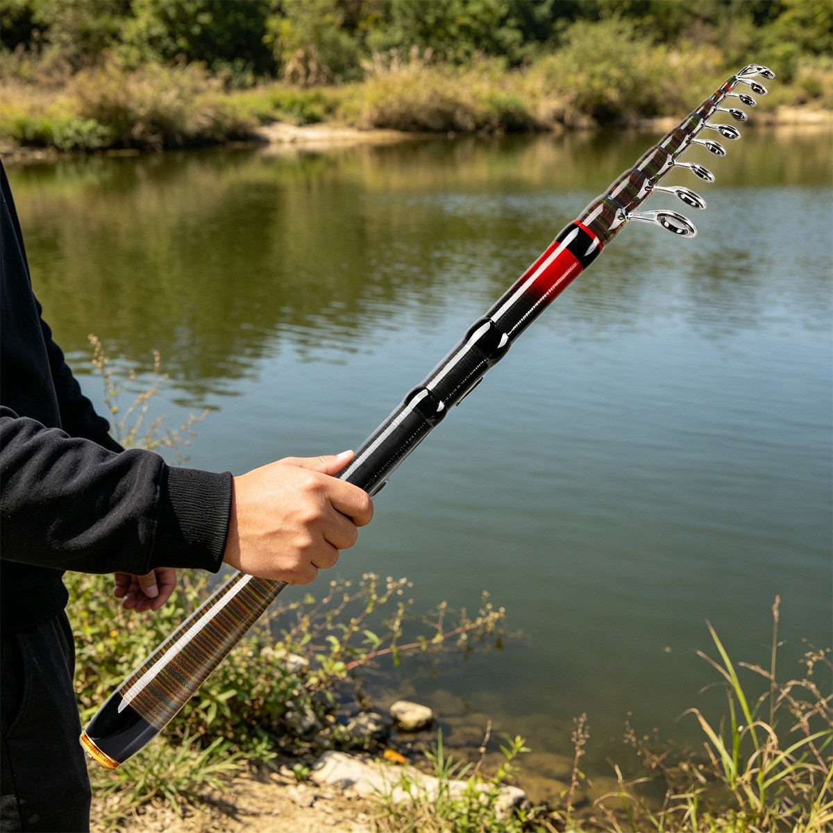 Fishing Spinning Rod Pole Carbon Fiber Reinforced Portable Lightweight 3M 9.8FT