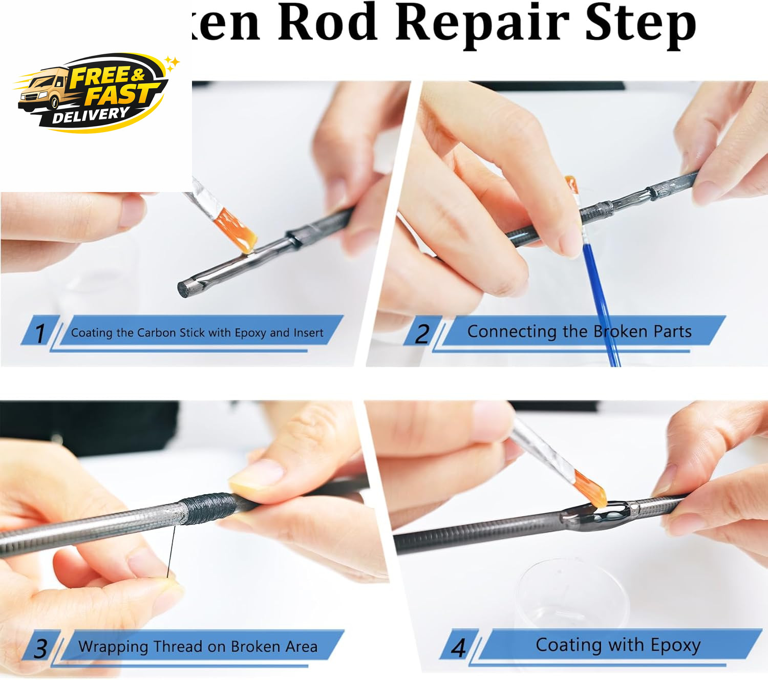 Fishing Rod Repair Kit Complete with Accesssories, Carbon Fiber Stick Fishing