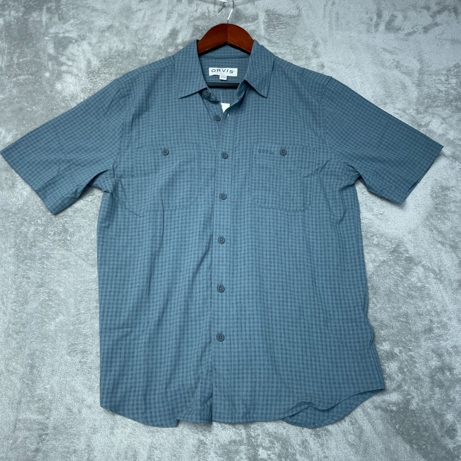 Orvis Men’s S Short Sleeve Check Button Up Shirt Blue Outdoor F1042