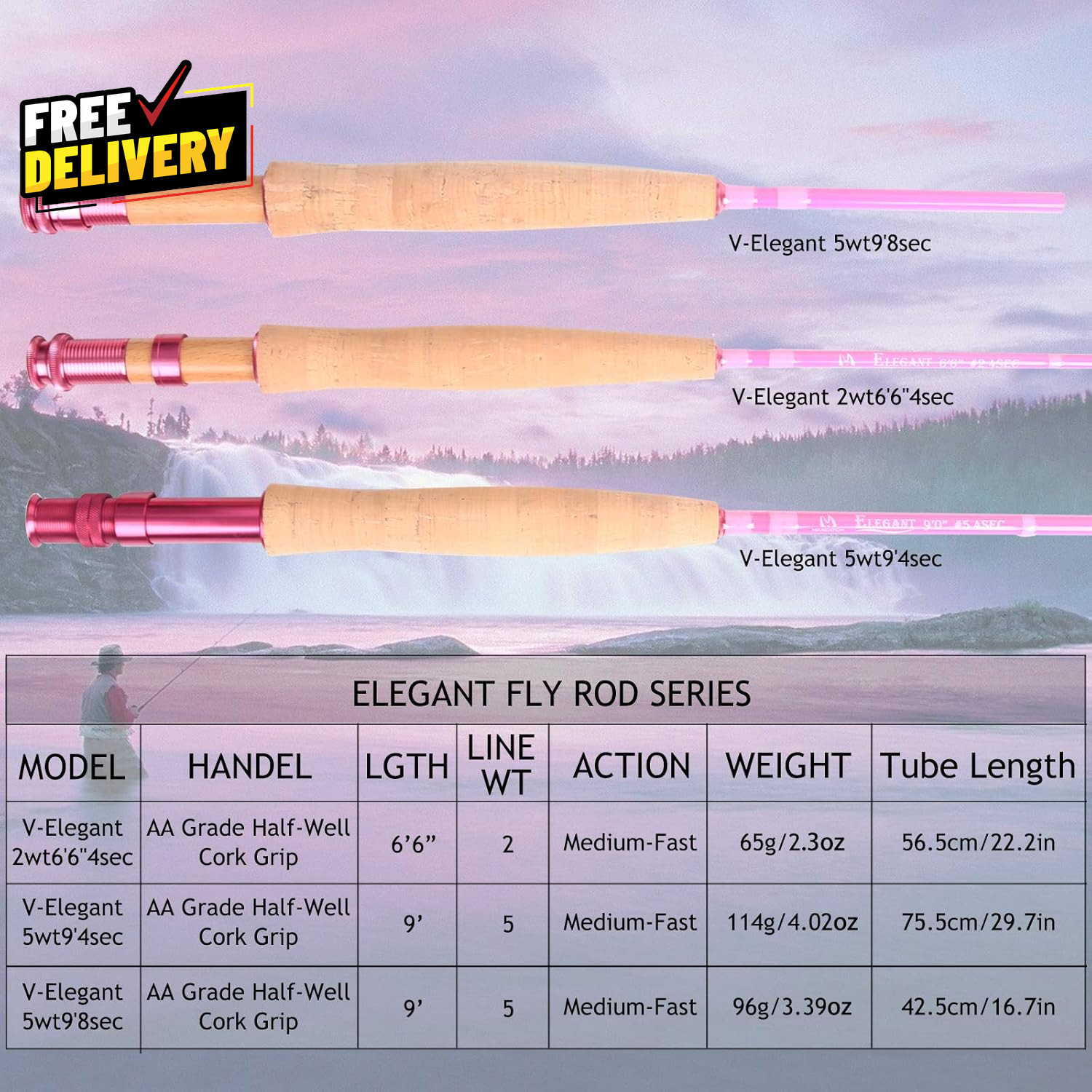 Women’S Elegant Pink Fly Fishing Rod: 2/5-Weight with Rod Tube