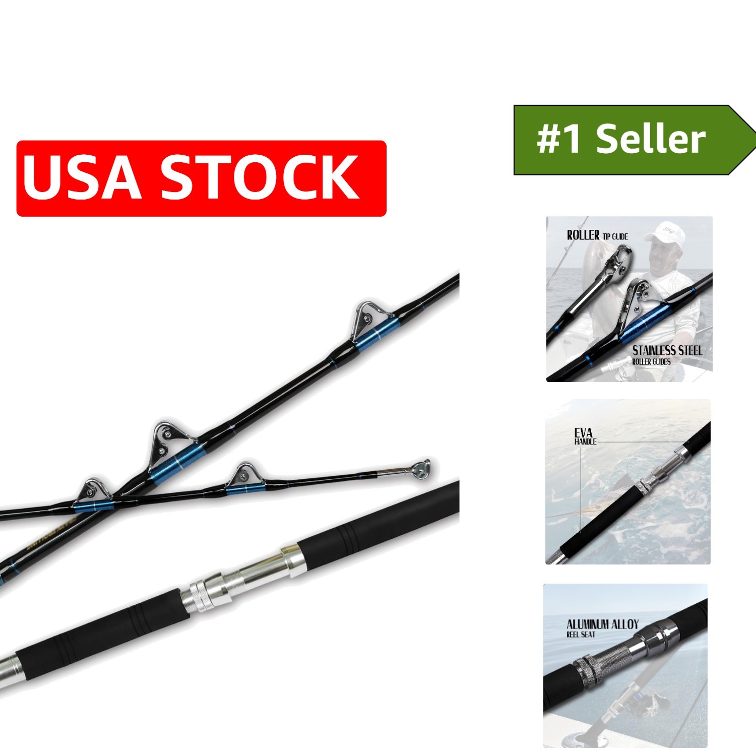 5’1″ One-Piece Heavy Trolling Rod – Stainless Steel Guides for Maximum Control
