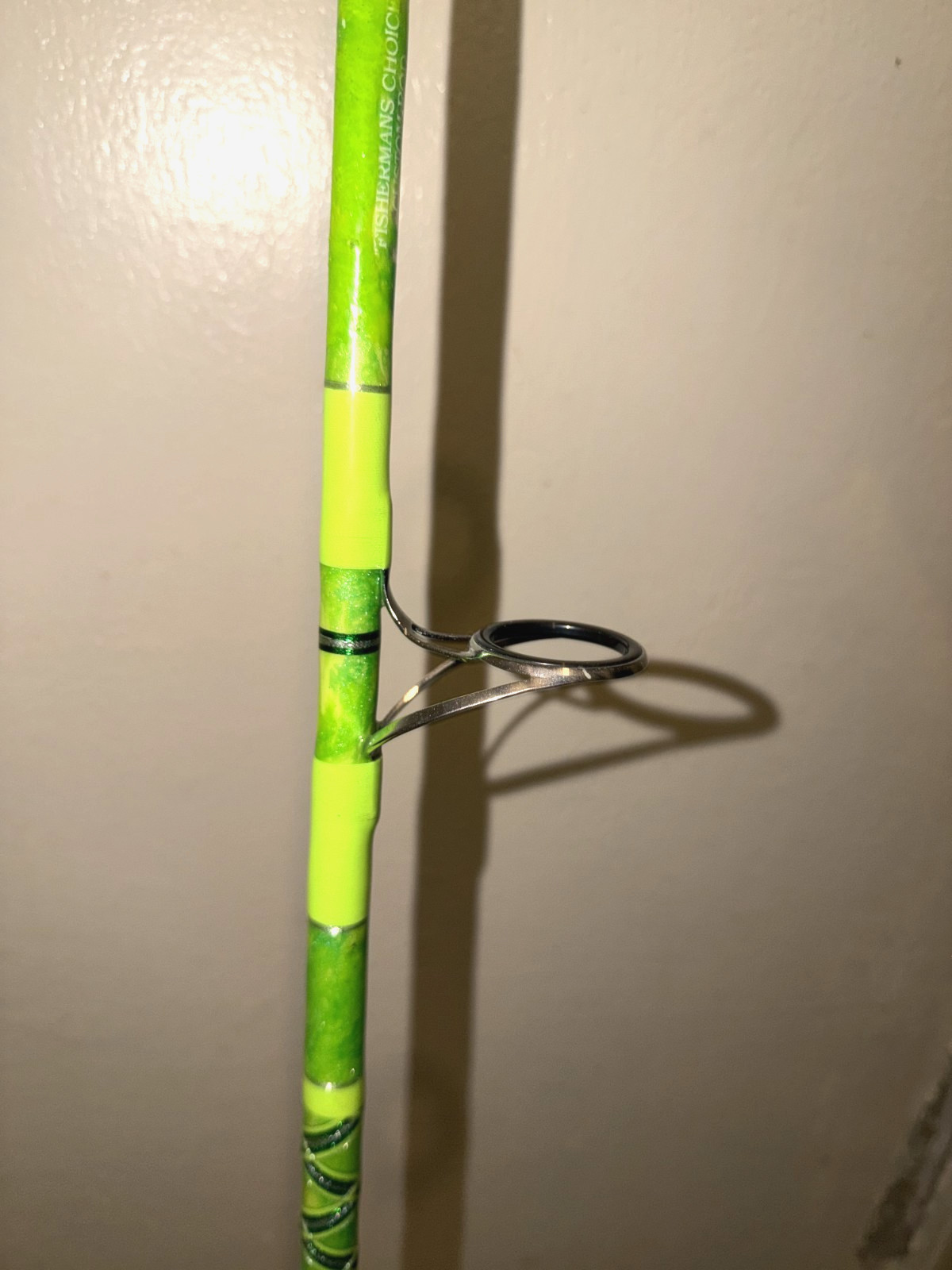 CUSTOM SPINNING ROD GREEN LIME SPARKLE MARBLE 20-40 LB 7′ NEW