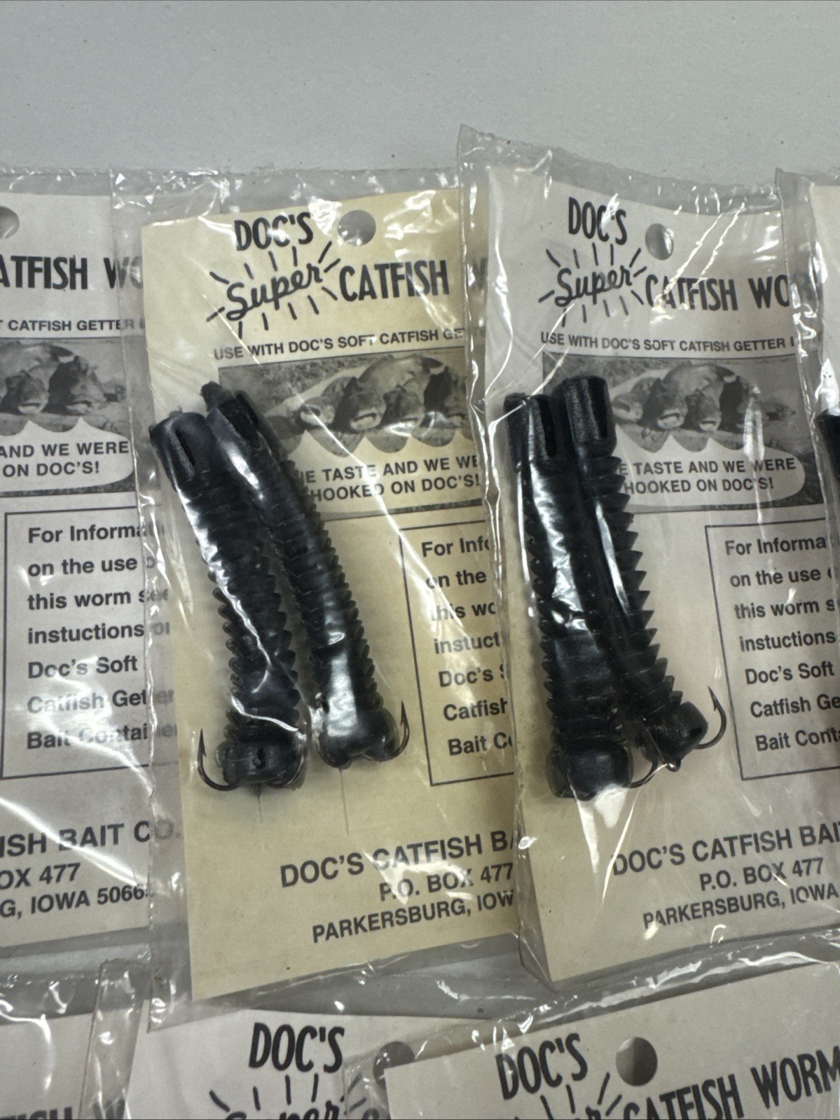 DOC’S SUPER CATFISH WORMS 12 PK DCW-BLACK WORKS w/ DOC’S SONNY’S & JUNNIES