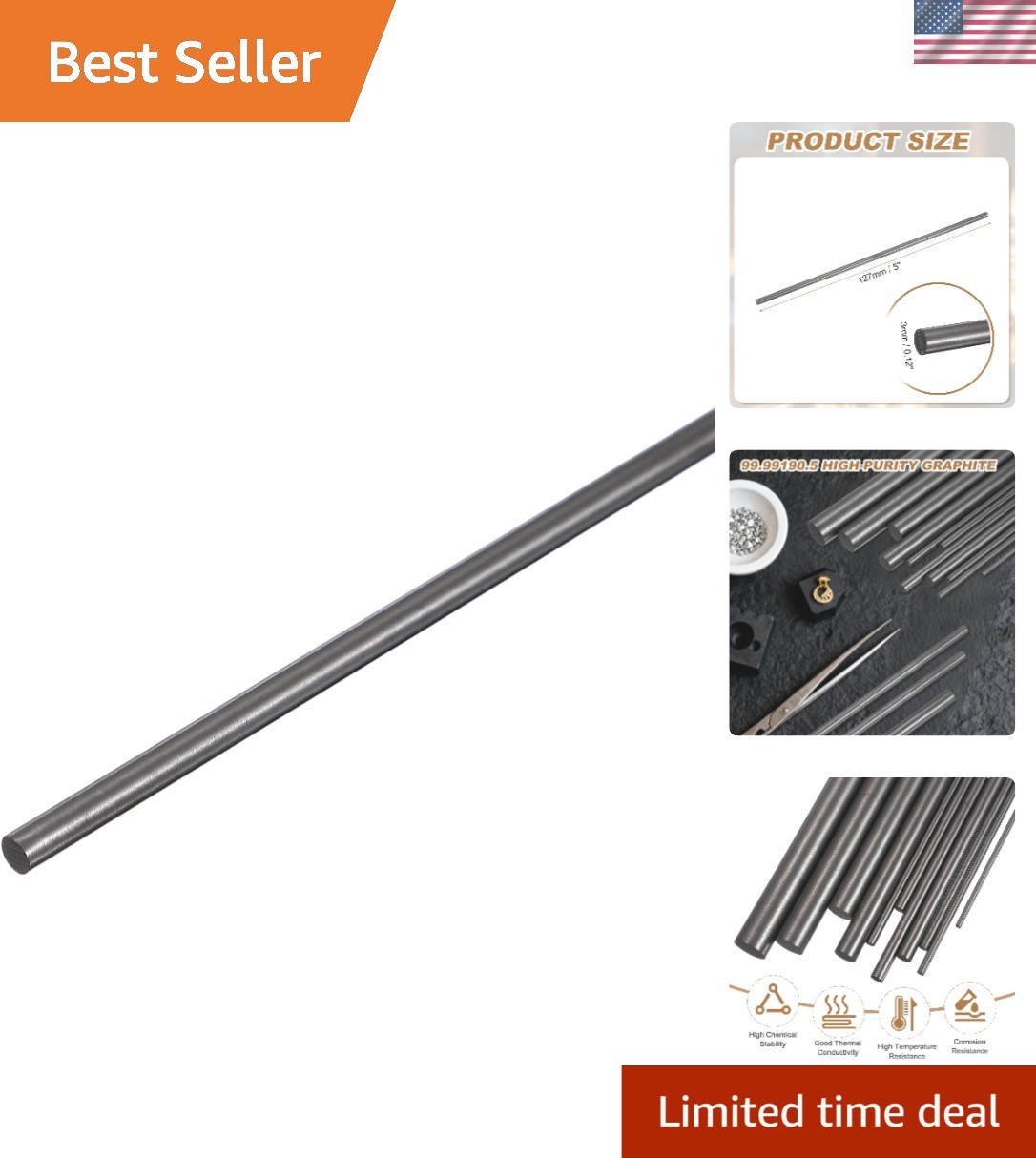 Durable Graphite Stirring Rod, 5″ Length, Perfect for Casting and Ingot Melting