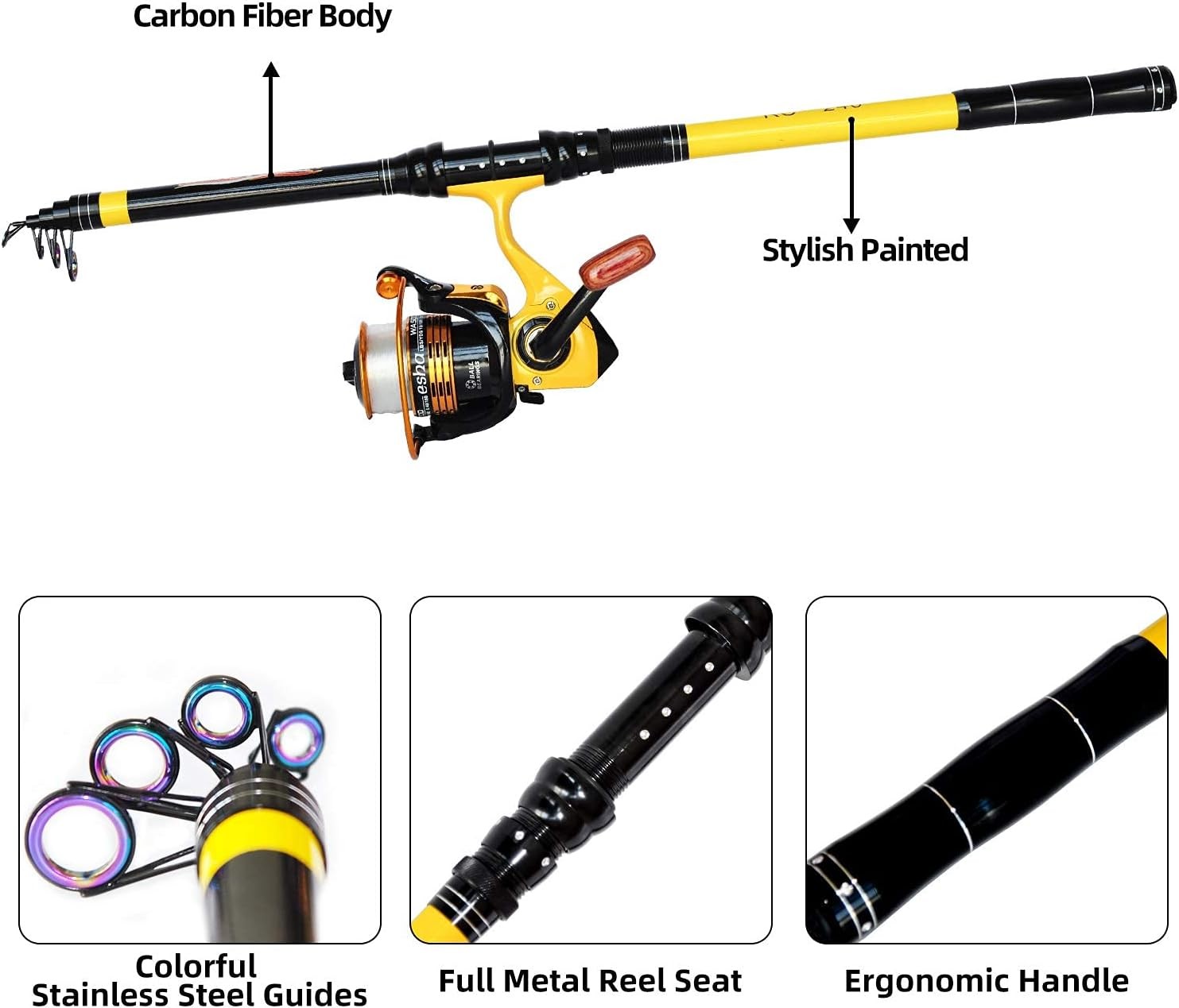 Fishing Rod and Reel Combo, Medium Heavy Telescopic Rod Kits for Travel