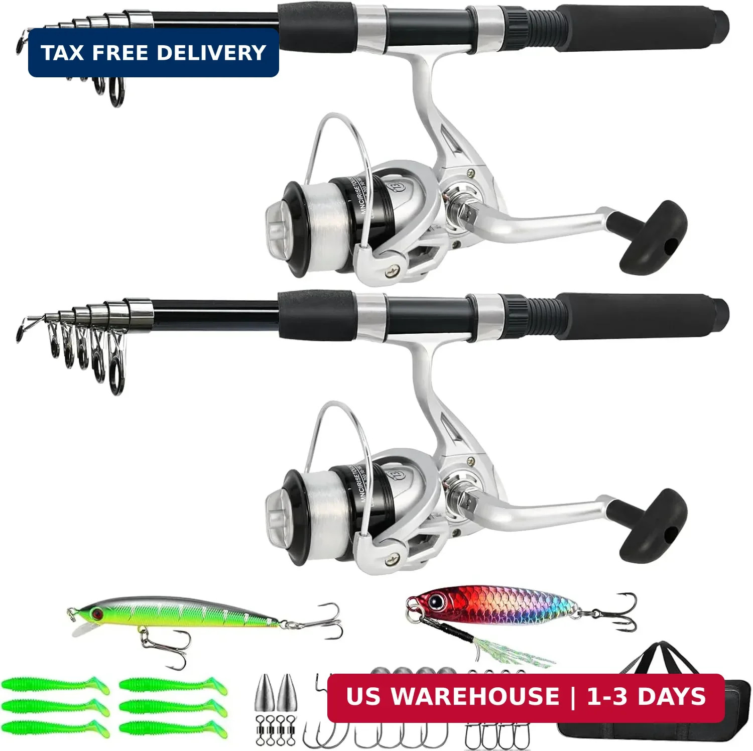 Fishing Pole Combo, 6.9ft 2Pcs Telescopic Rods Set, Collapsible Carbon Fiber Fis