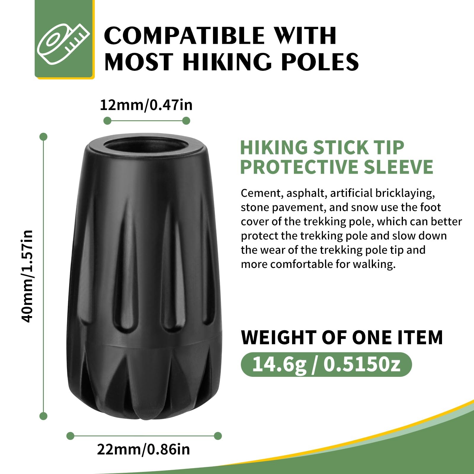 Durable Replacement Rubber Tips for Trekking Poles – Universal Black