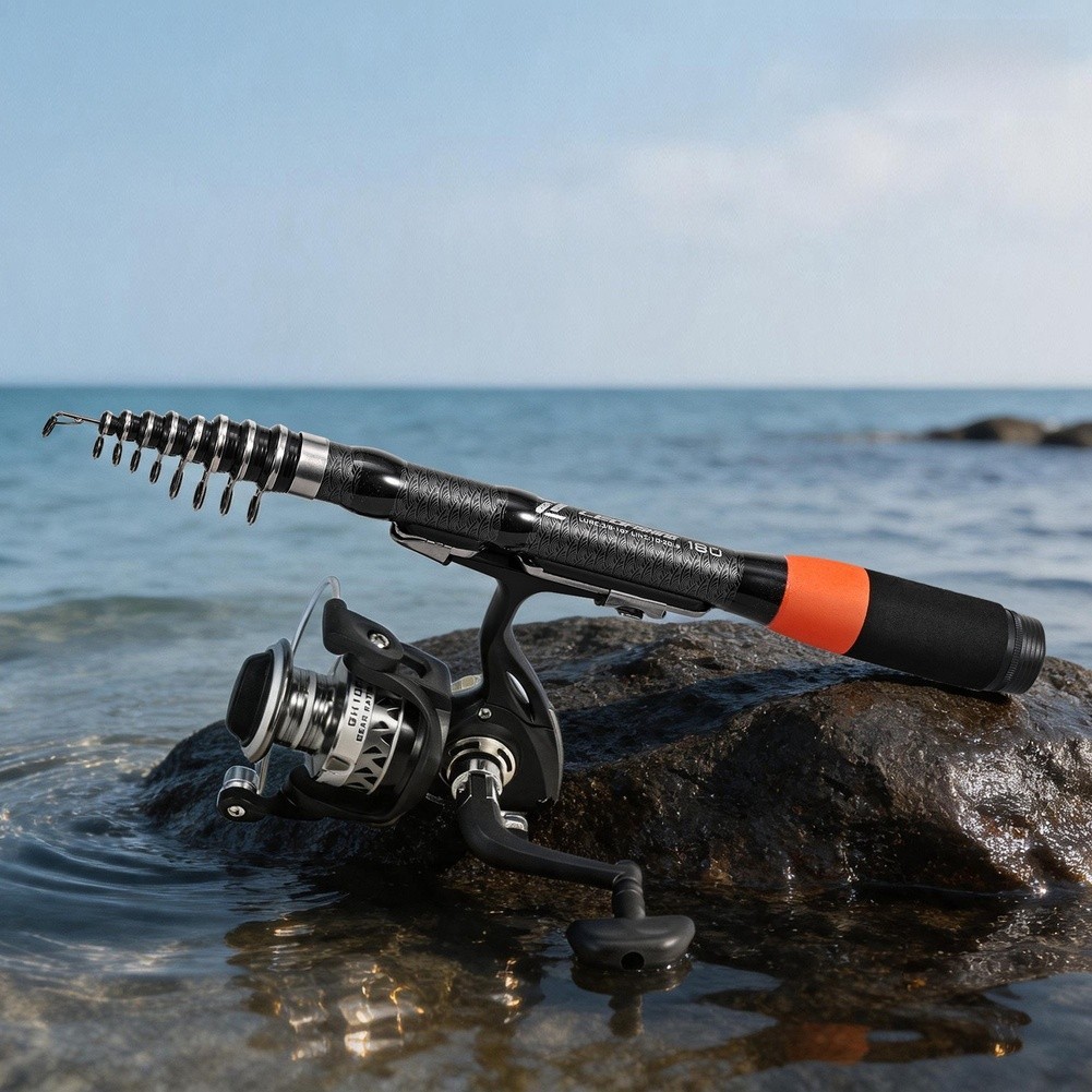 Rock Fishing Rod 1.8m Fiberglass Telescopic with EVA Handle for Shore Use