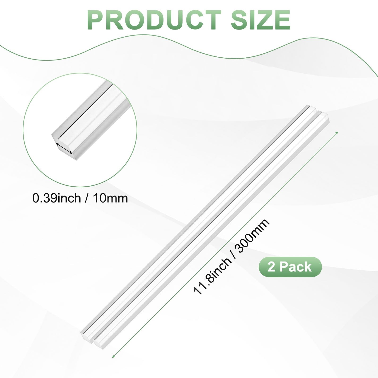 2 Pack Acrylic Square Rods 11.8 x 0.39 Inch Clear Dowel Sticks DIY Craft