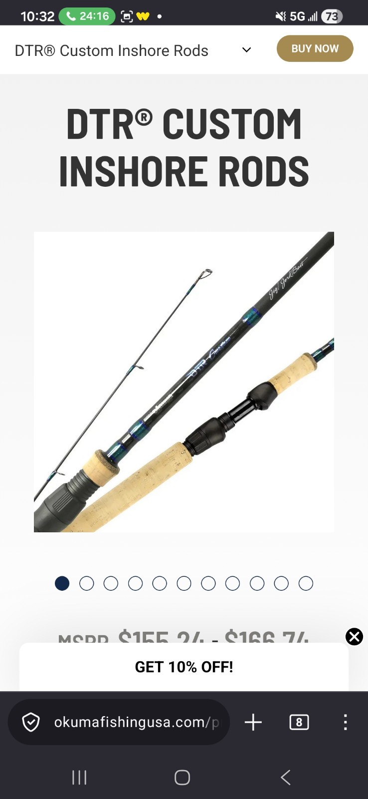 okuma DTR custom Inshore casting rod 7’2″ ML 1/8-5/8