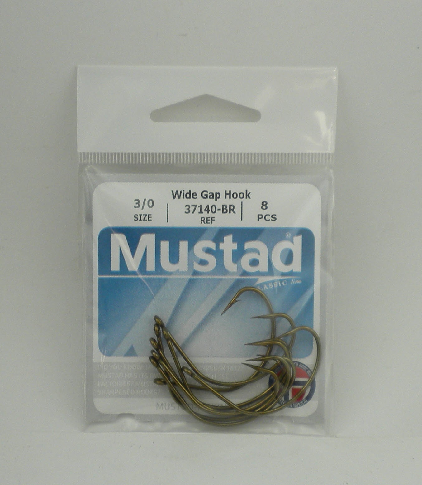 Mustad 37140-3/0-8 Wide Gap Hook Ringed Bronze Slightly Reversed Size 3/0 8CT