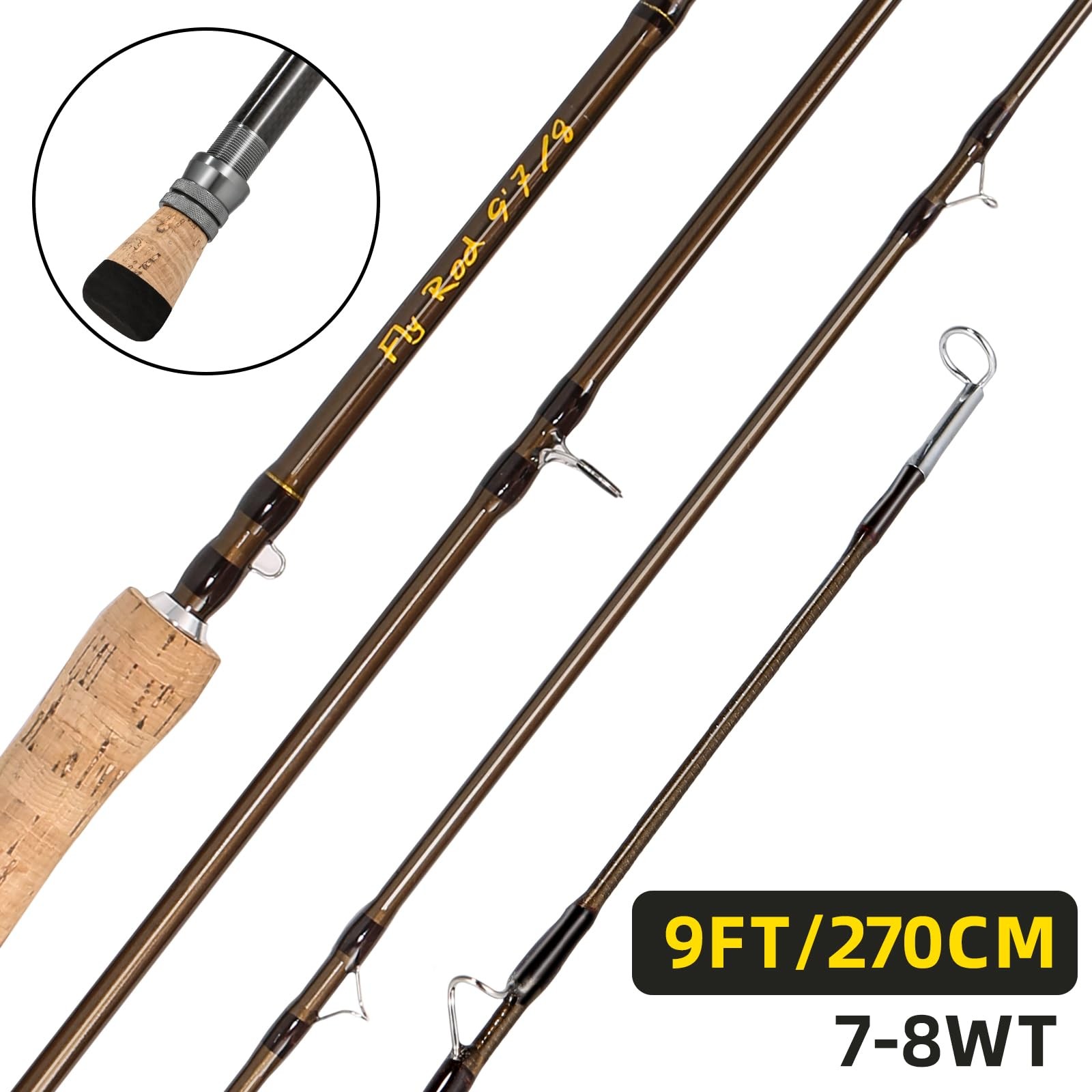 Fly Fishing Rod, Carbon Fiber, 9ft to 10ft, 5/6wt to 7/8wt, 4 Piece Sections,…