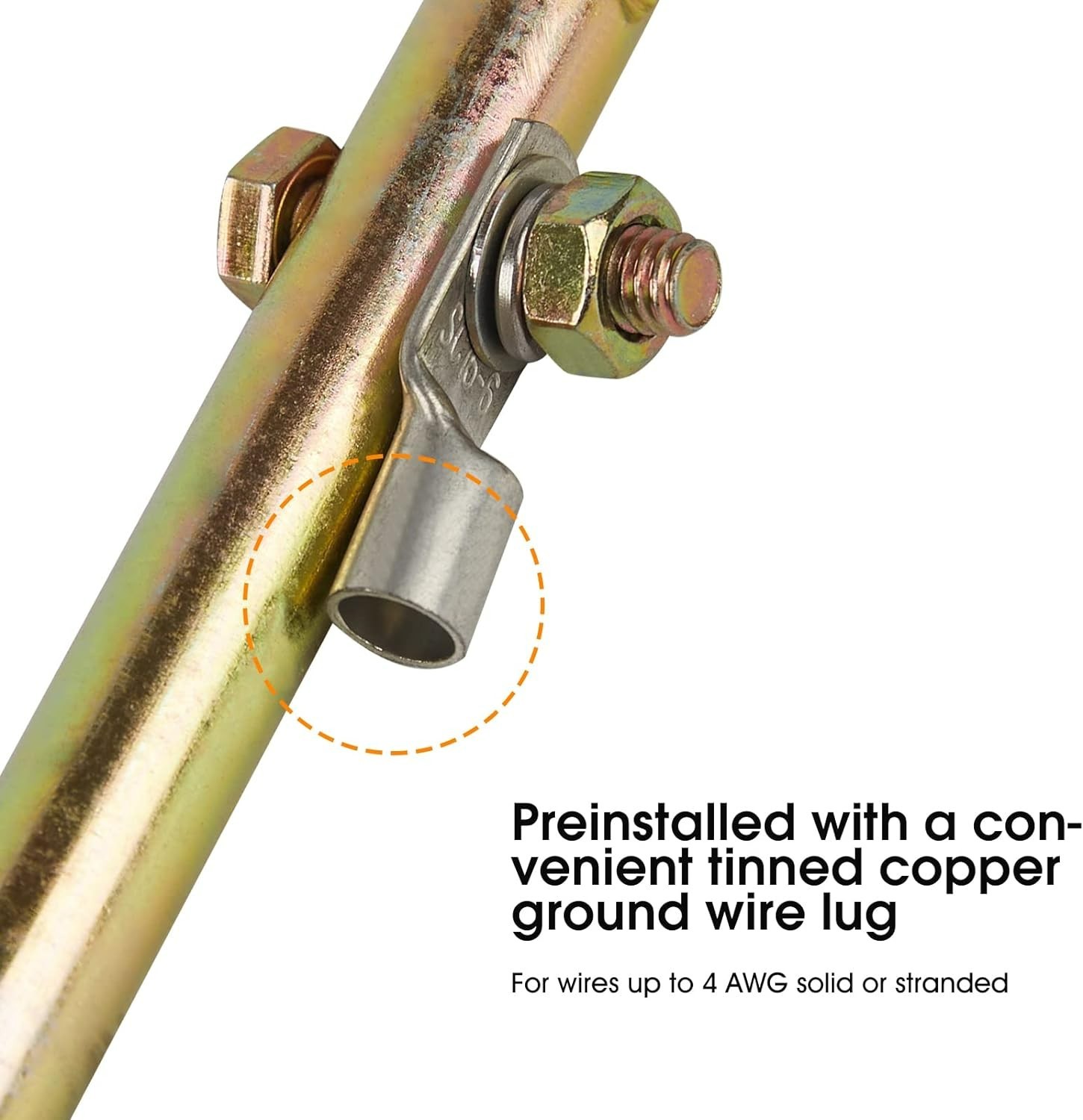 Compact Ground Rod with Preinstalled Copper Lug – Perfect for Outdoor Equipment