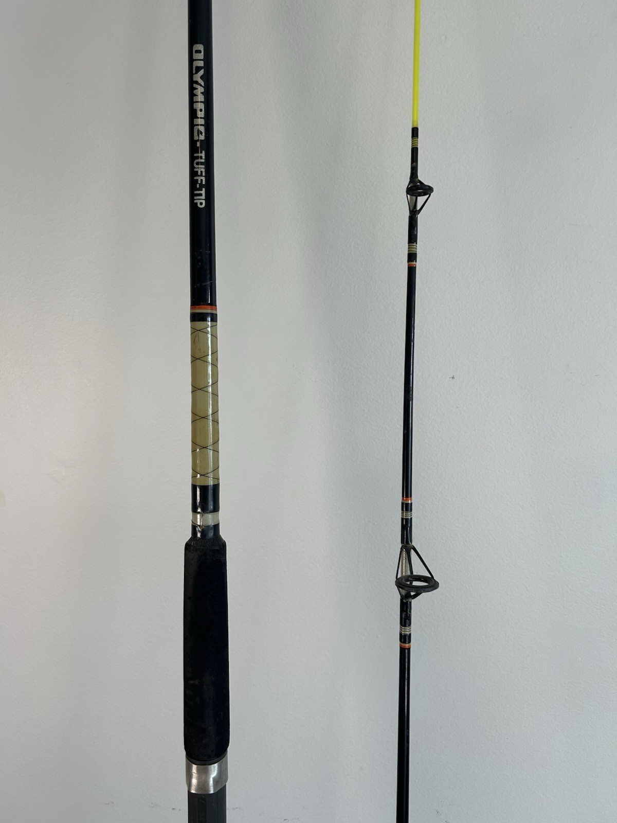Olympic TT80 Fishing Rod Pole 2-pc 8′ Made In Korea Black & Yellow Vintage