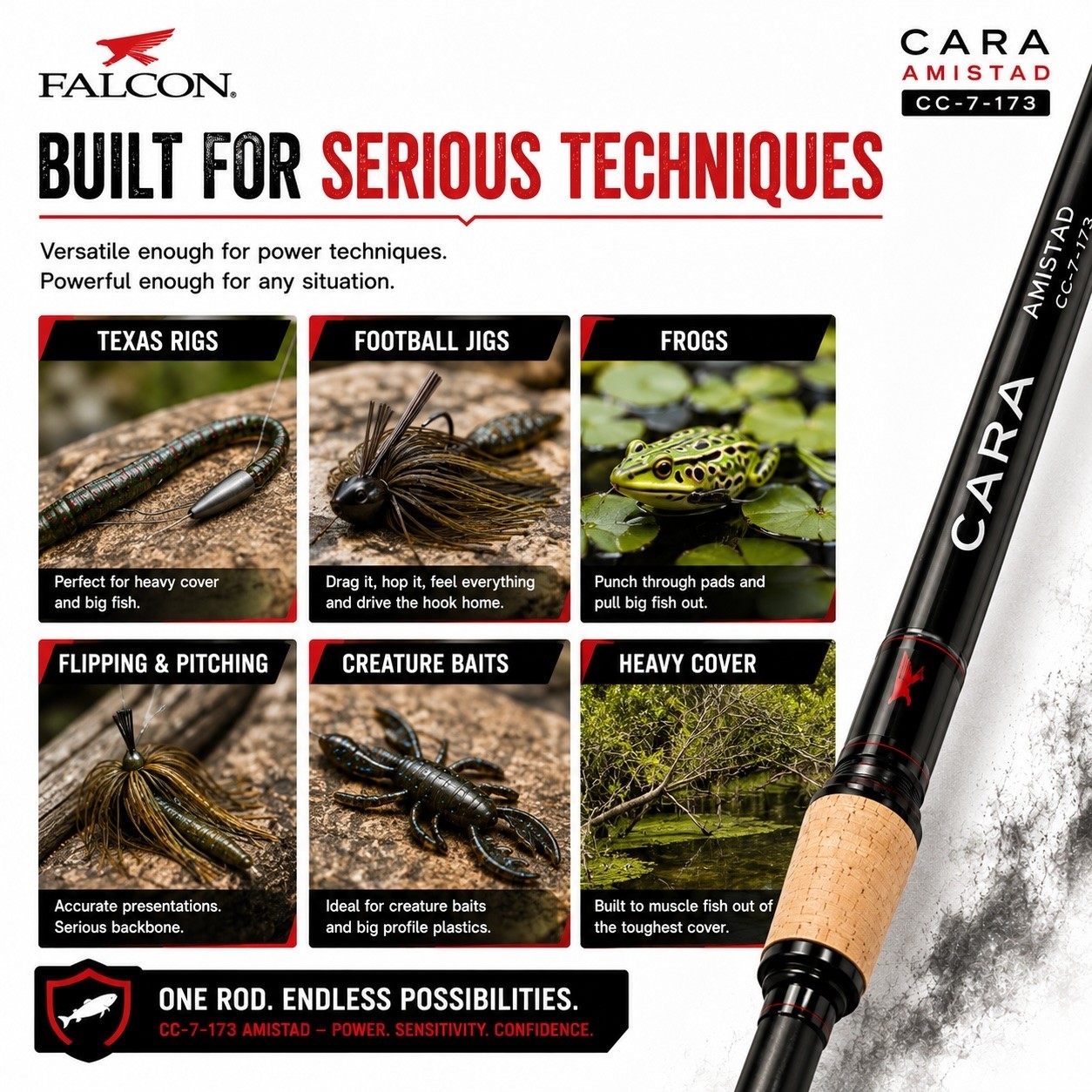 Falcon Cara Amistad CC-7-173 Casting Rod 7’3” Heavy Fast Bass Fishing Rod