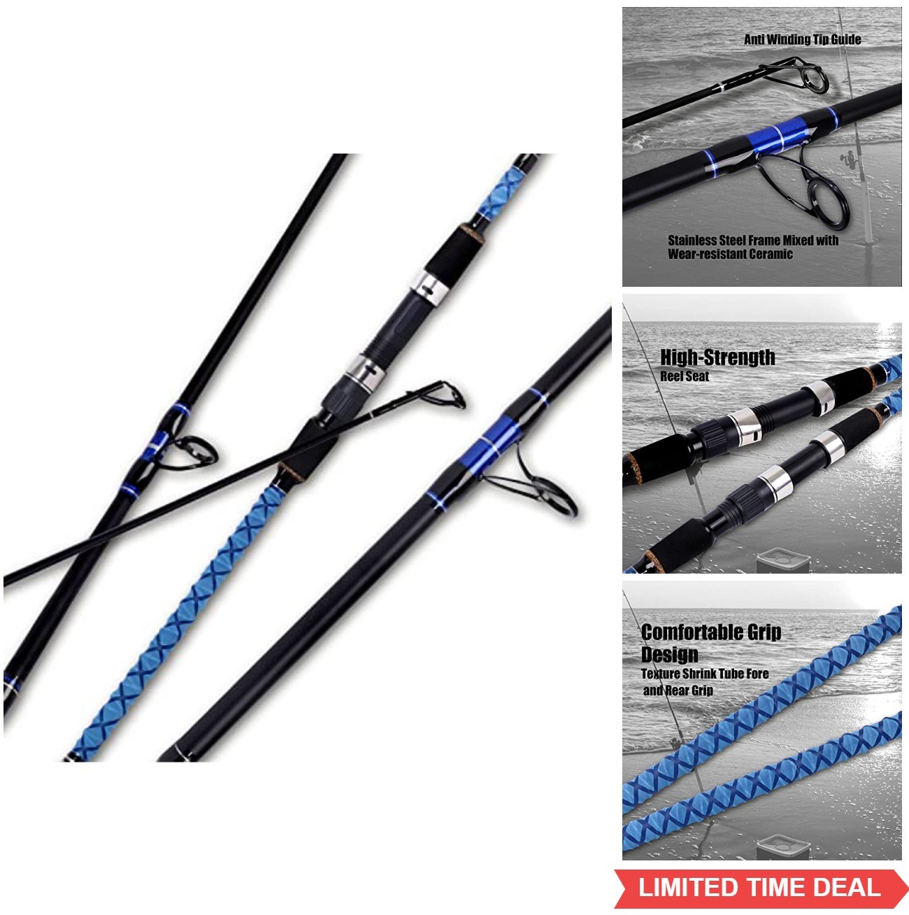 Carbon Fiber Surf Spinning Fishing Rod 9 Foot 2 Piece Travel Rod Medium Heavy
