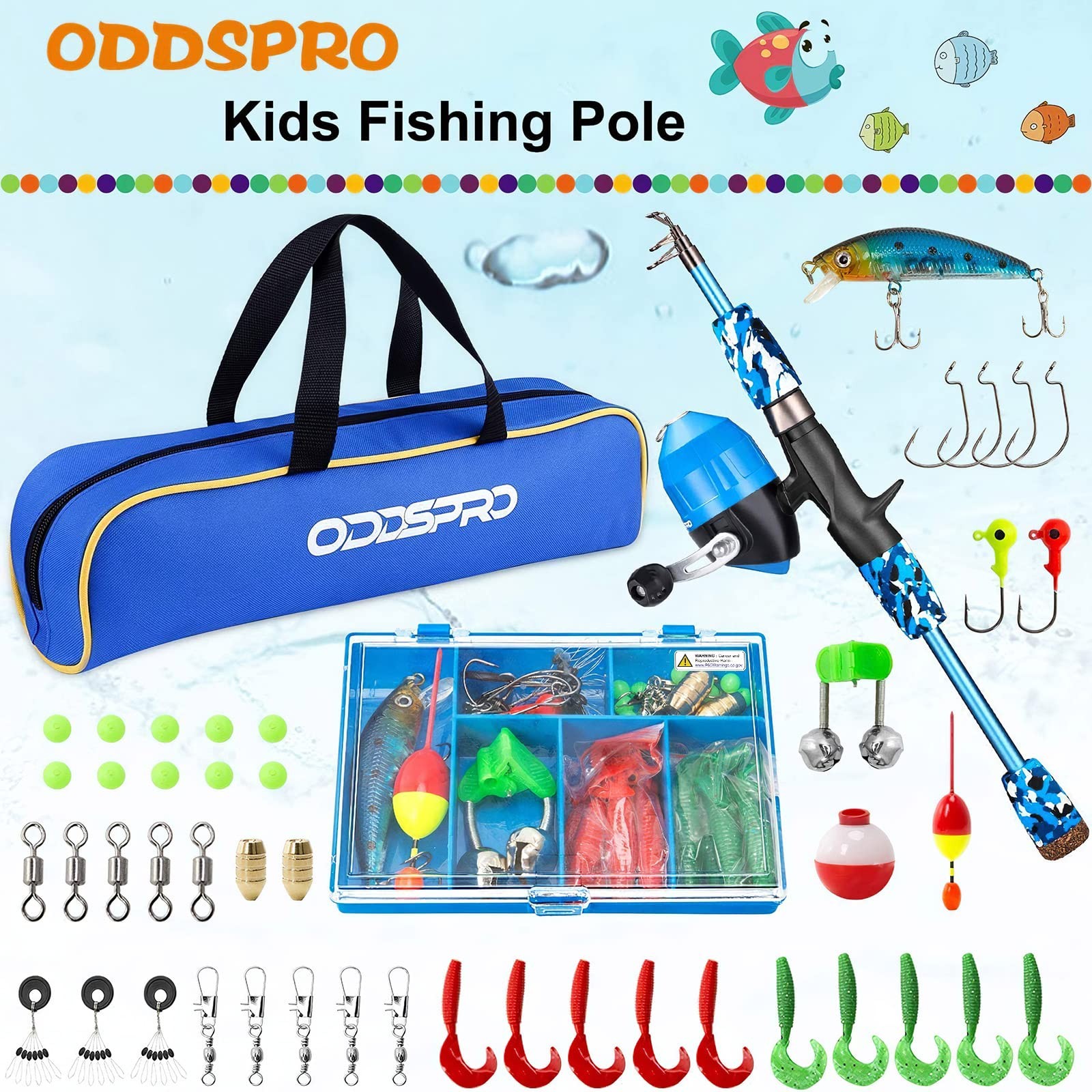 ODDSPRO Kids Fishing Pole – Starter Kit – with 4.92 ft, Blue