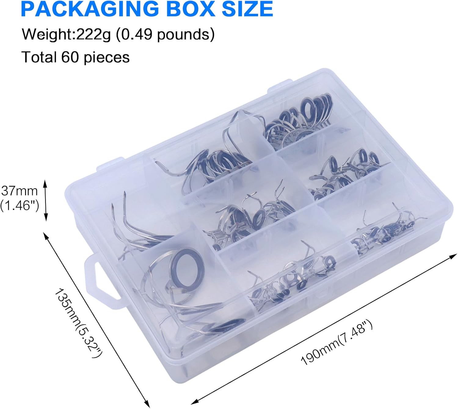 60PCS Fishing Rod Guide Tip Repair Kit – Stainless Steel & Ceramic Ring Set