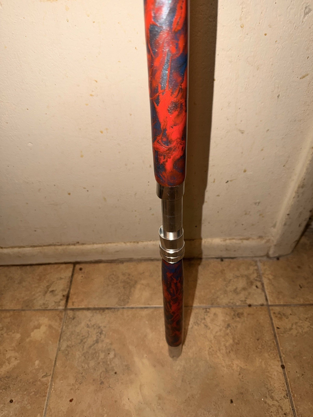 CUSTOM SPINNING ROD 7′ 20-40 LB ORANGE BLUE SILVER SPARKLE MARBLE NEW