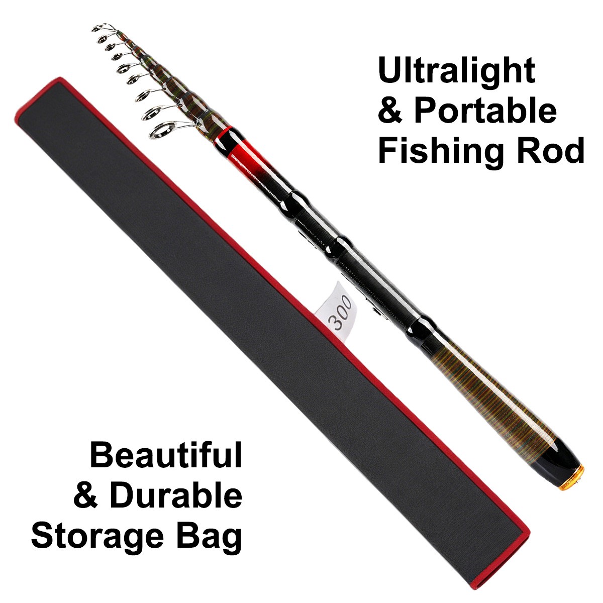 Fishing Spinning Rod Pole Carbon Fiber Reinforced Portable Lightweight 3M 9.8FT