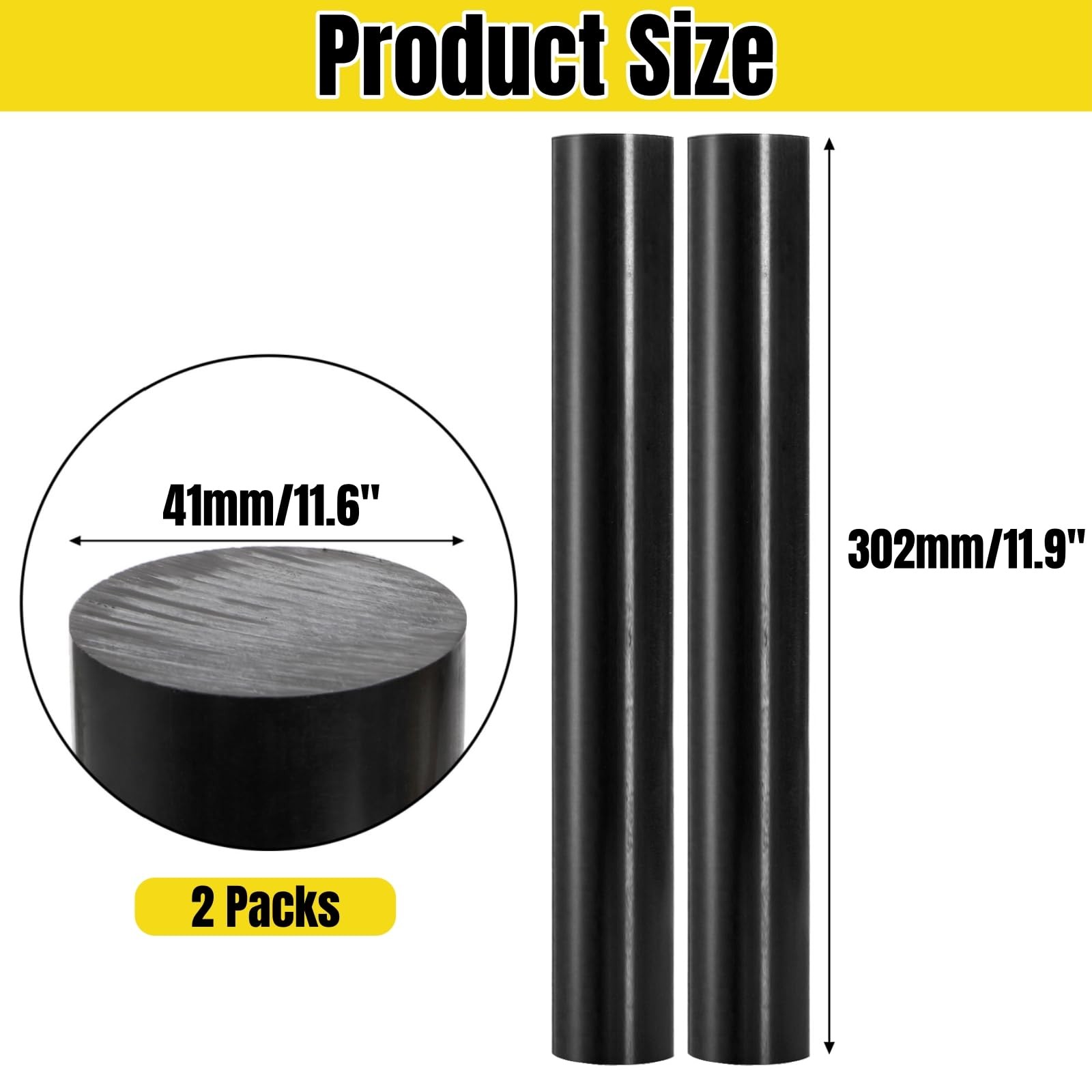 2 Pack Round Acetal Copolymer Rods 1.6×11.9 Inch Heavy Duty Black POM Plastic