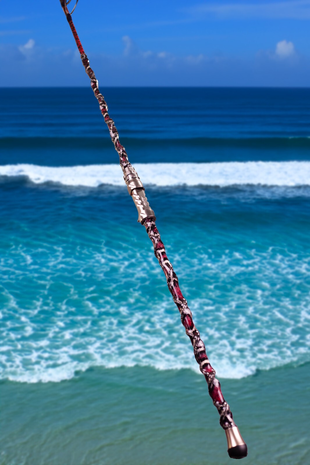 Custom Python Skin Fishing Rod with Real Snake Skin Grips and laminated to tip.