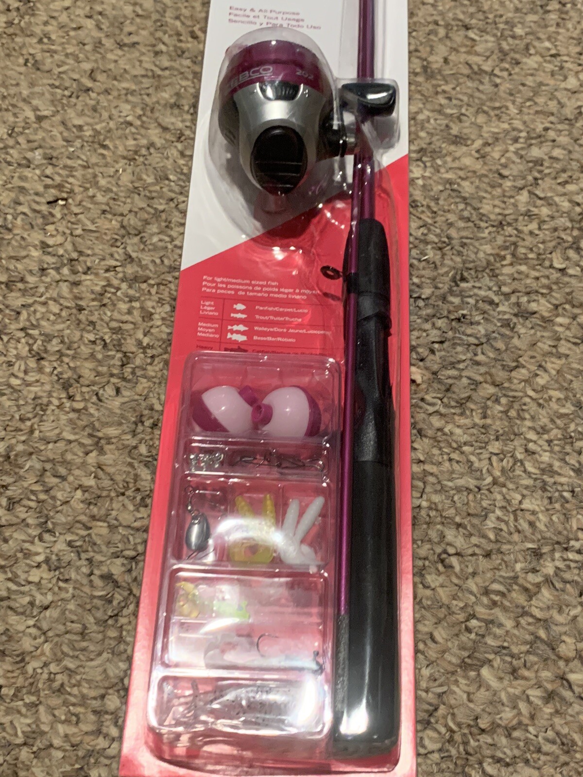Zebco pink fishing pole set 202 with lures bobbers hooks girls pink pole NIB
