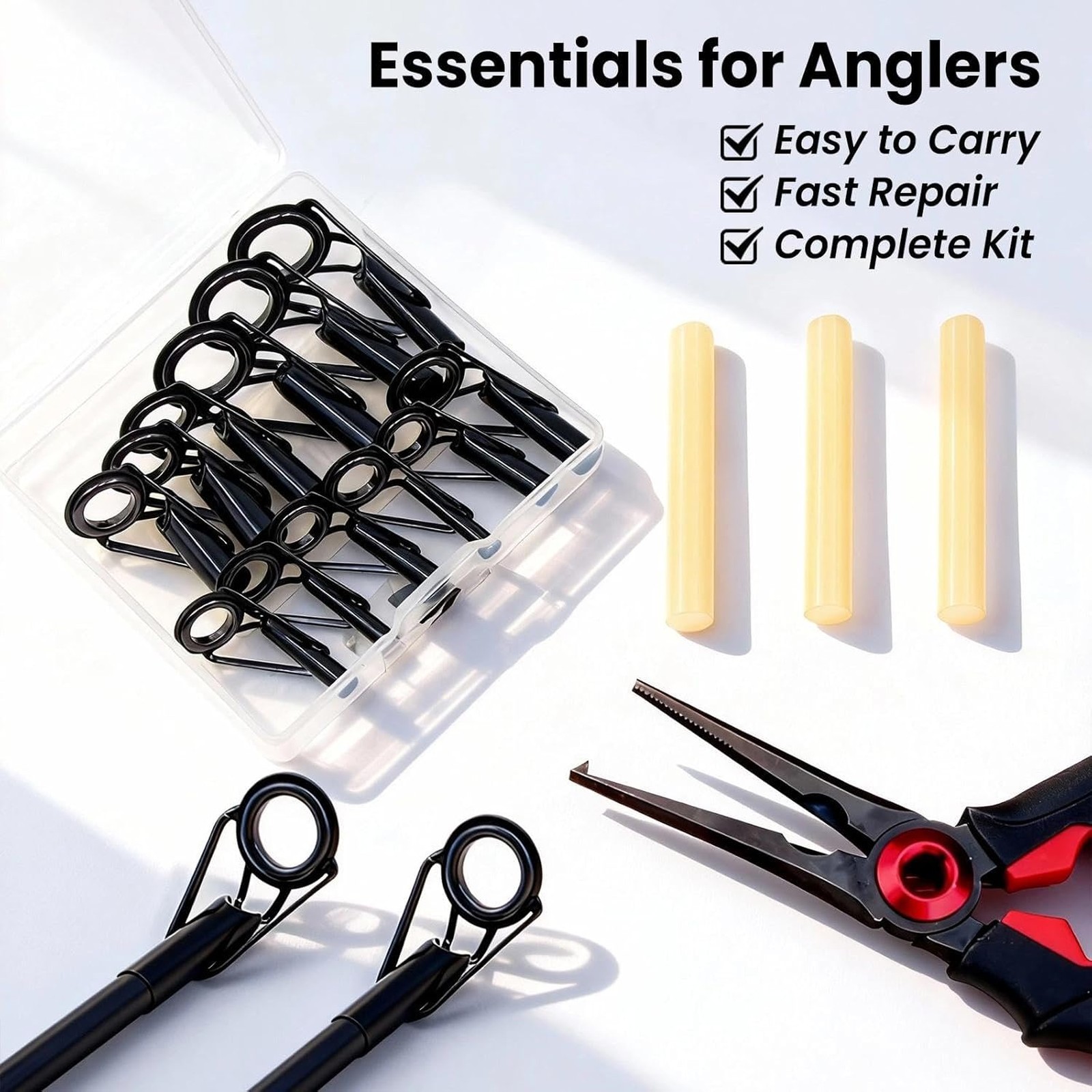 Fishing Rod Tip Repair Kit Stainless Steel Ceramic Guides Ring Replacement Set